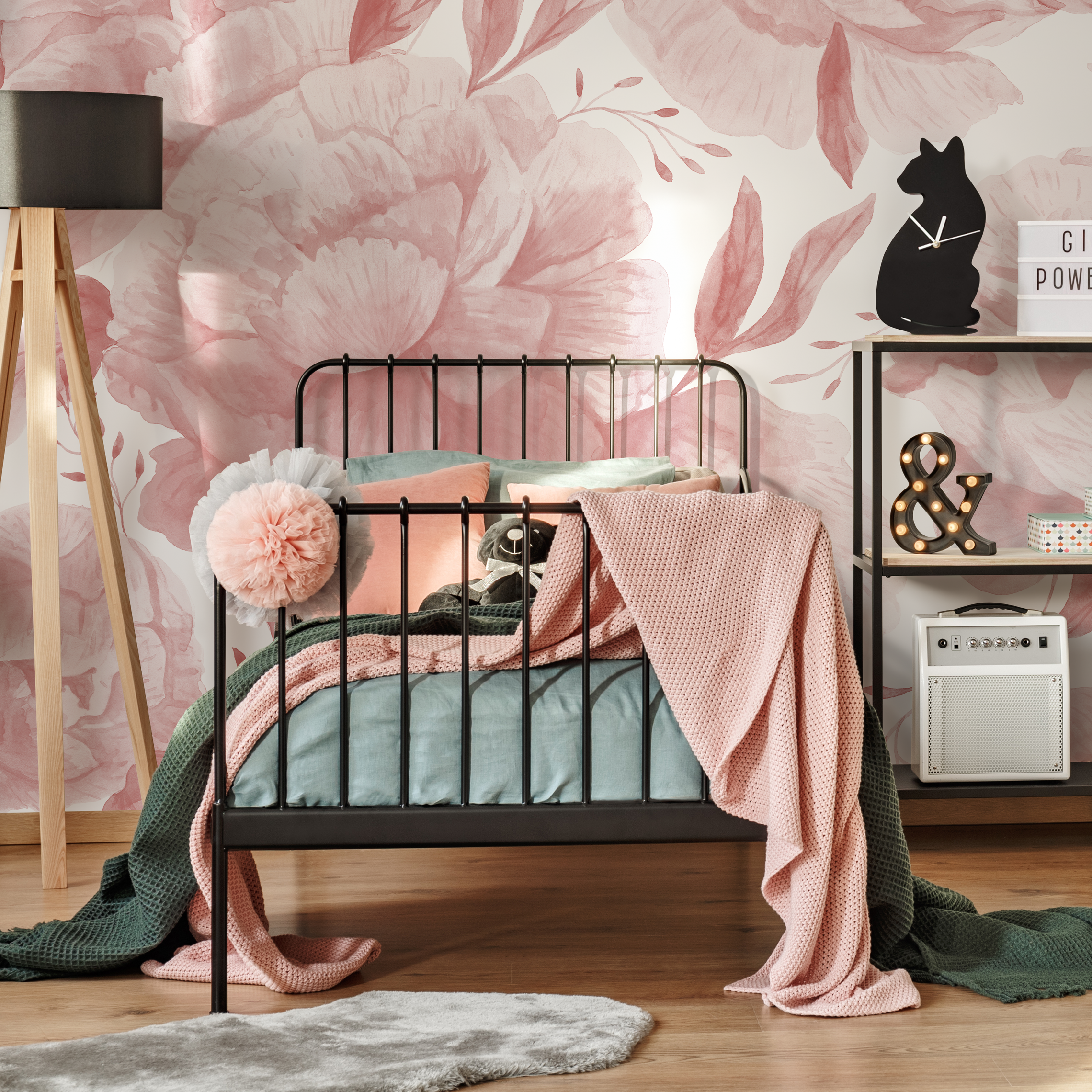 Floral Wallpaper With A Watercolor Rose Mural In Pink - D323