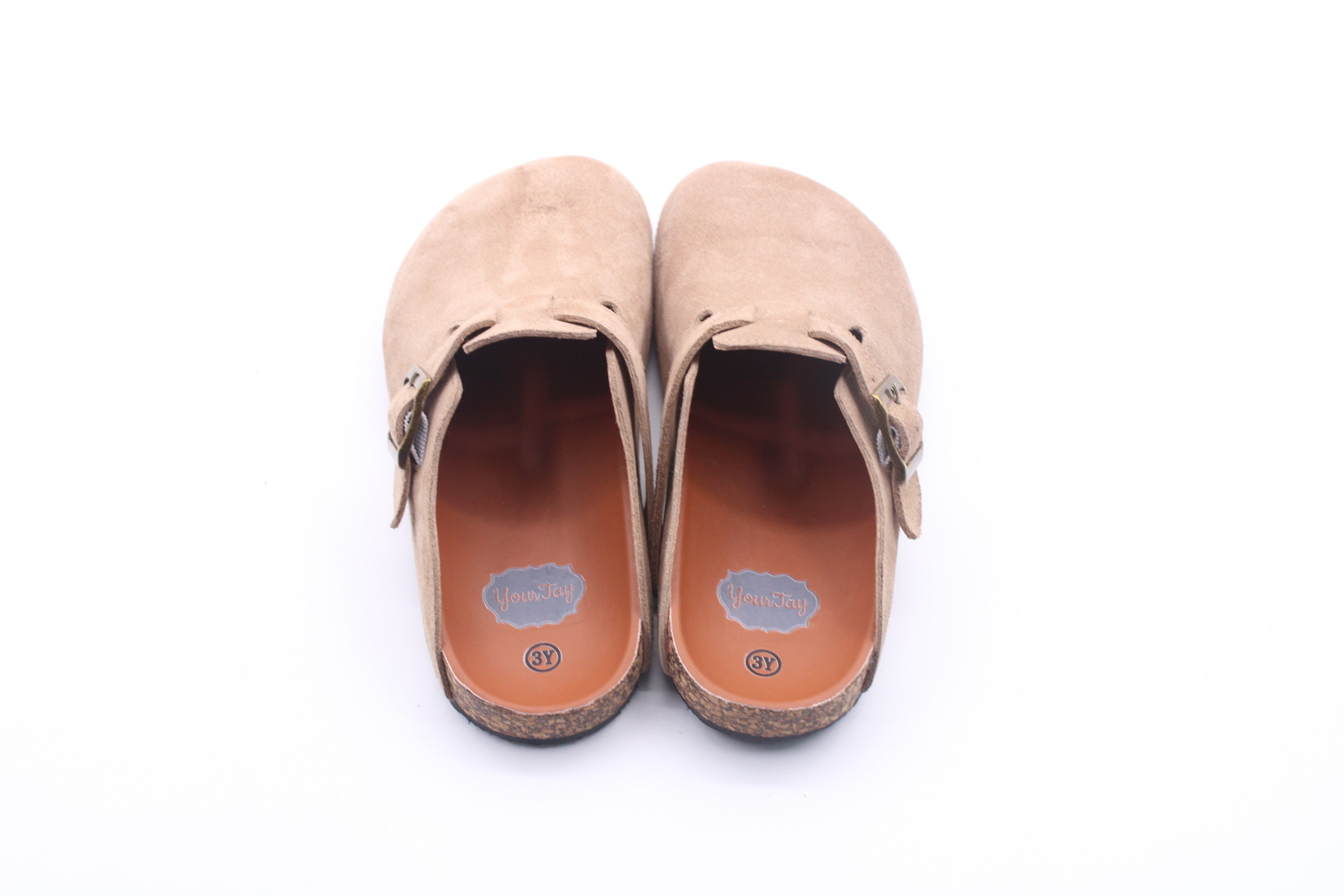 Queens Closed Toe Footbed Sandals - Tan Suede Leather