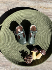 T-straps Forest Green Distressed Smooth Leather