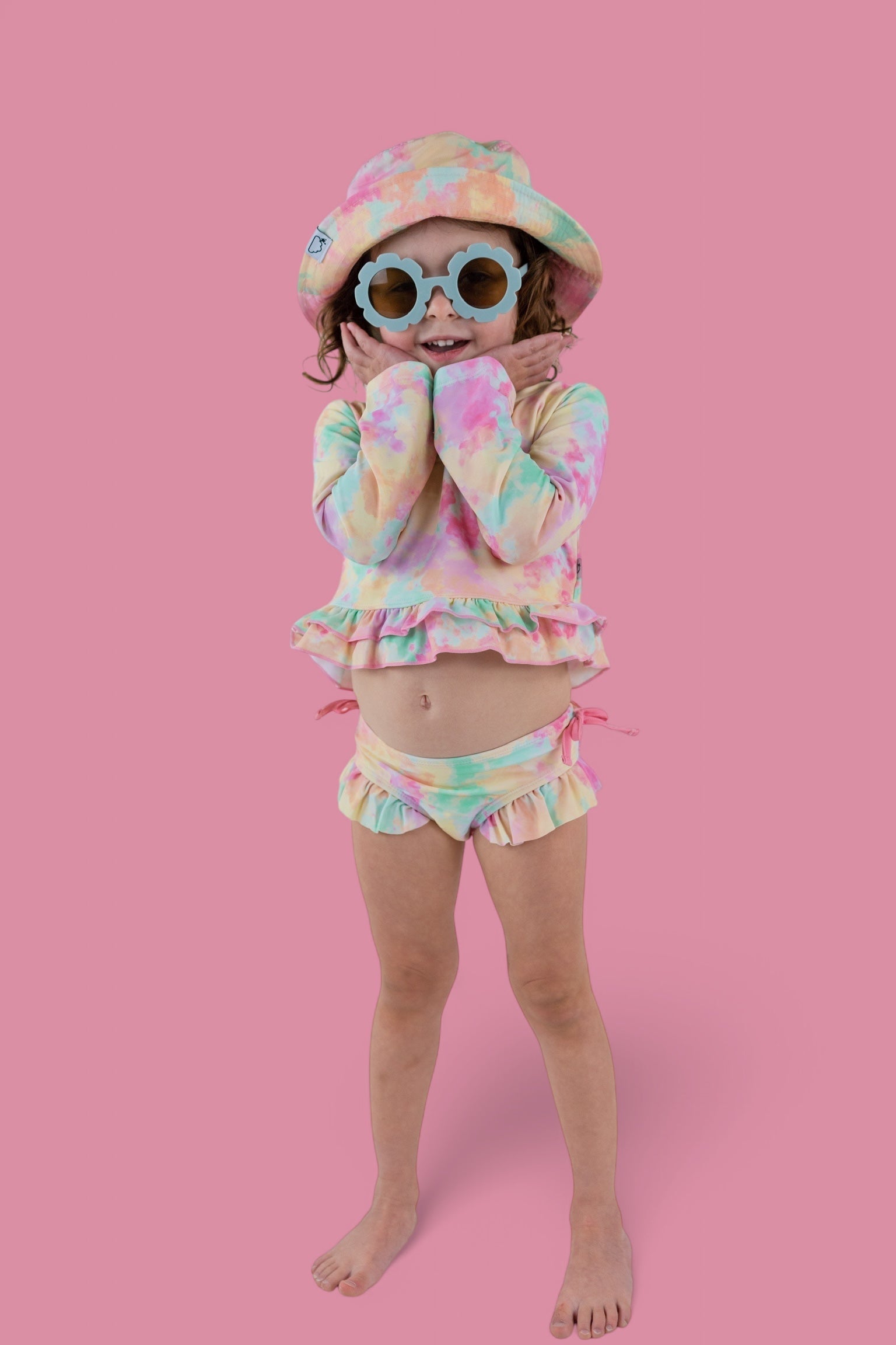 Rainbow Clouds Dream 2-piece Rash Guard Ruffle Swim Suit