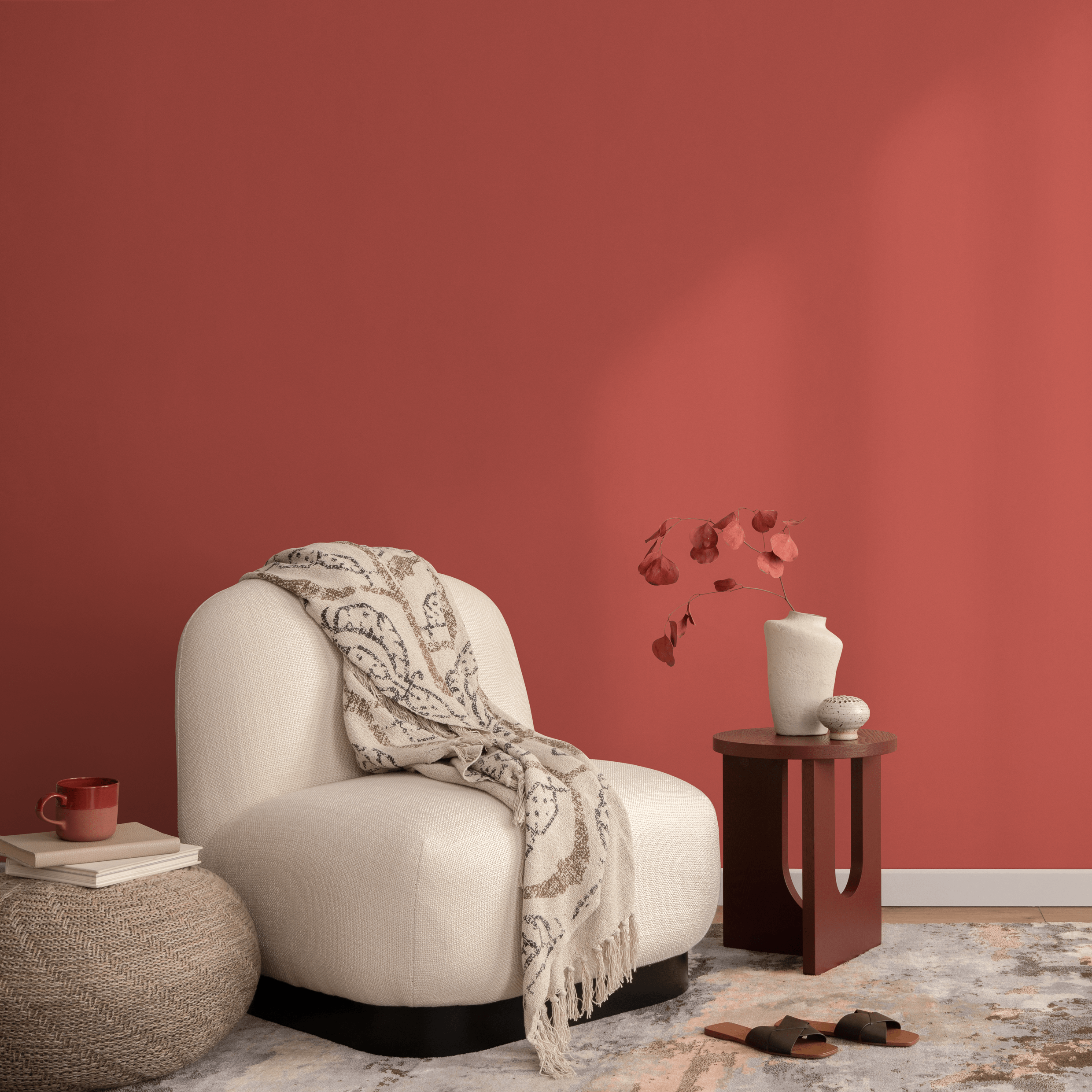Solid Color Wallpaper In A Rich Indian Red - D462
