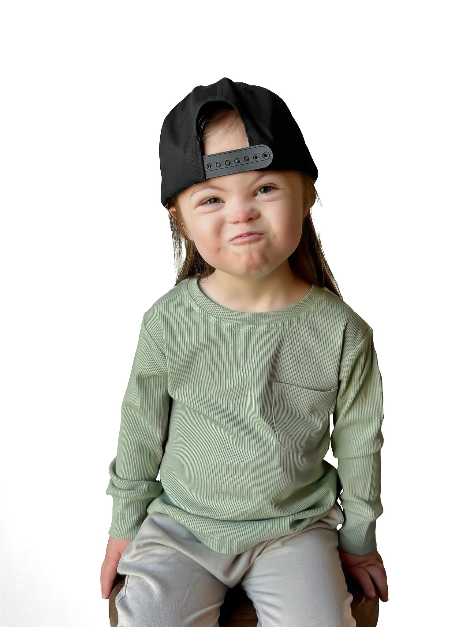 Bamboo Ribbed Long Sleeve Pocket Tee - Sage