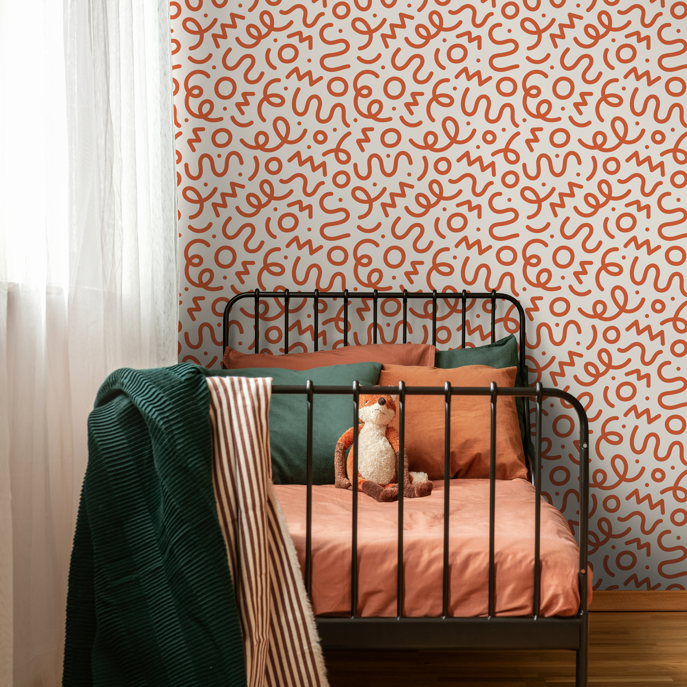 Abstract Wallpaper With Hand-drawn Squiggles In Red - D575