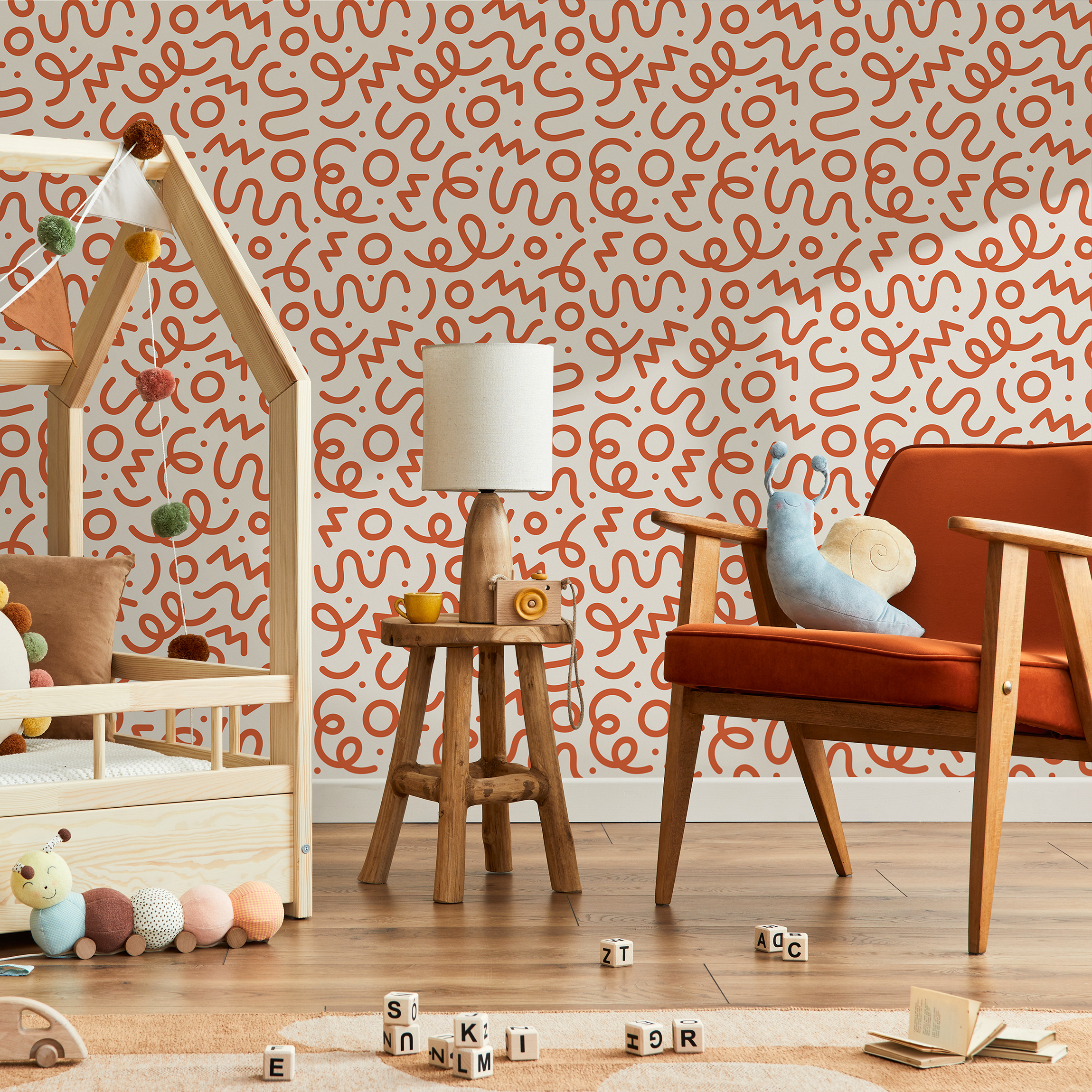 Abstract Wallpaper With Hand-drawn Squiggles In Red - D575