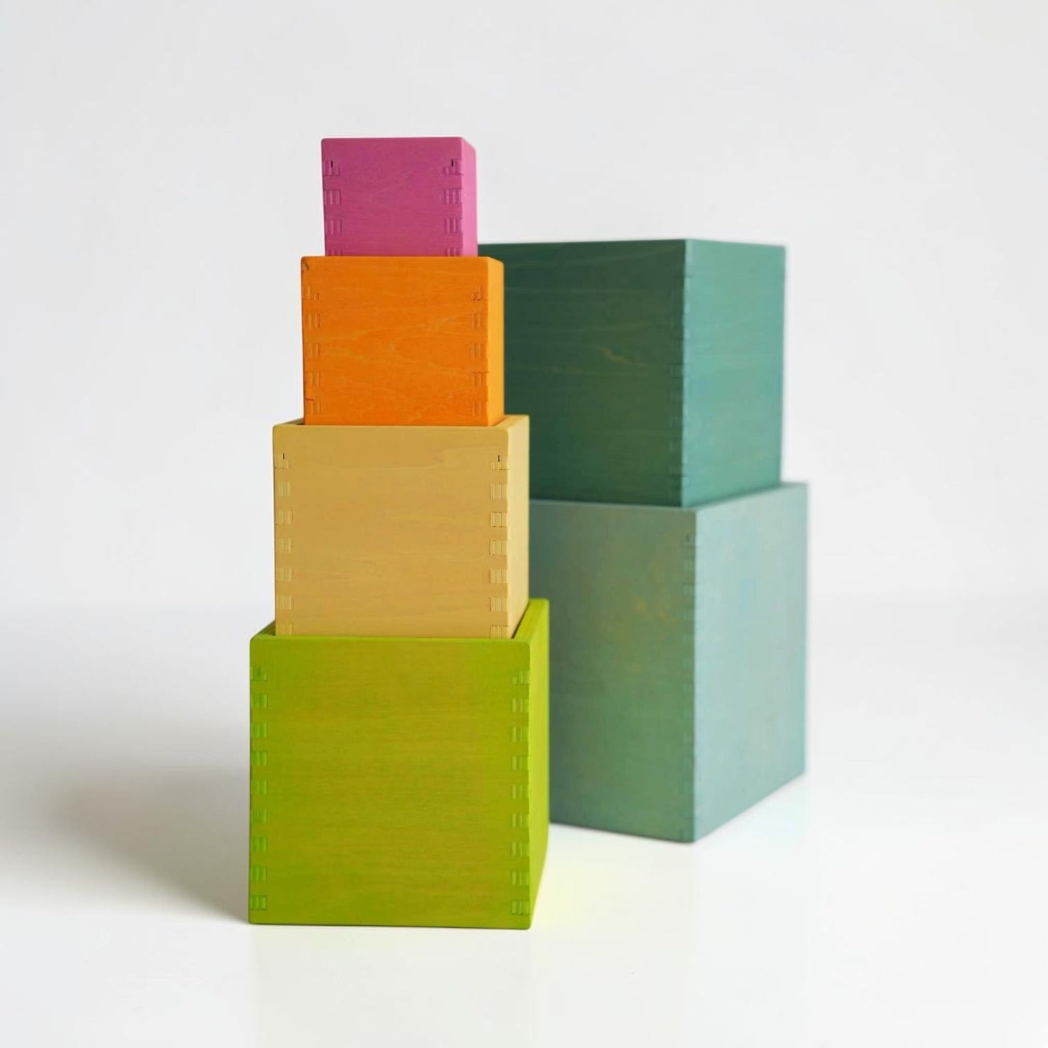 6 Pcs Colored Wooden Nesting Box Set In Pastel/macaron Color