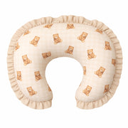 Beige Teddy Bear Gingham Ruffle Nursing Pillow Cover