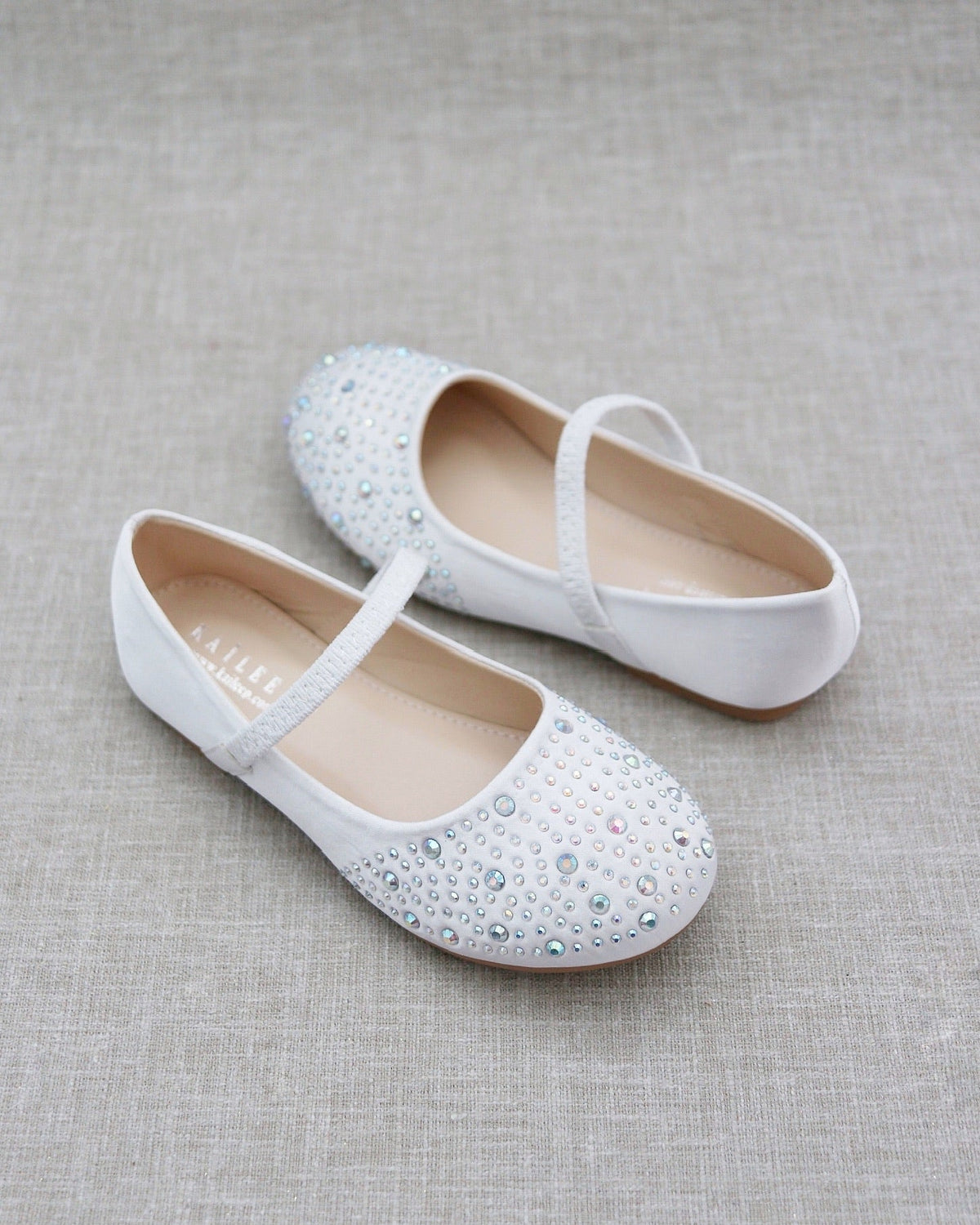 Satin Mary Jane Flats With Rhinestones Embellishment