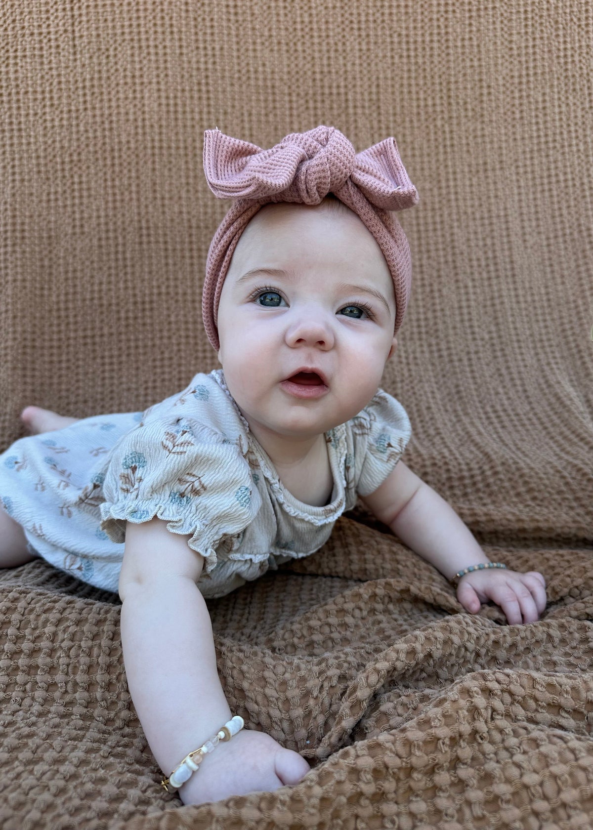 Dusty Rose Waffle Knit Bow