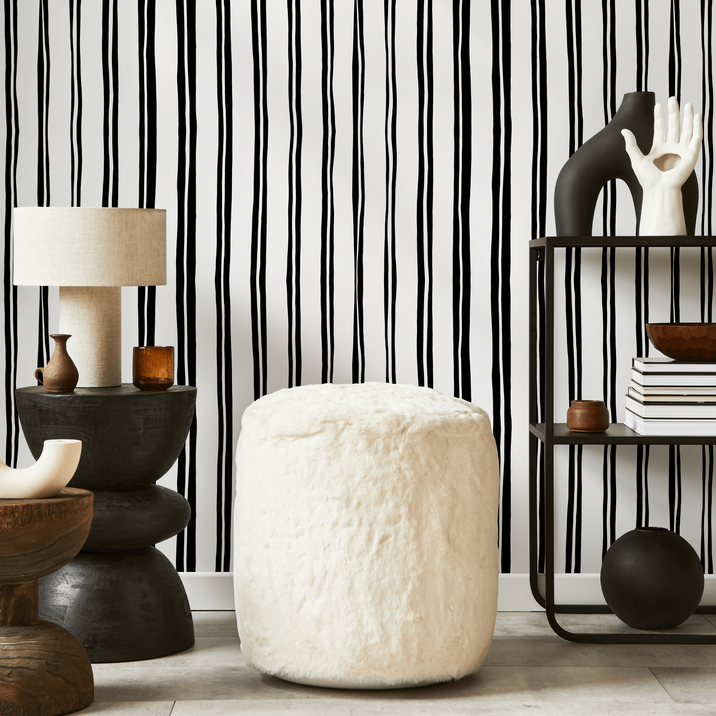 Striped Wallpaper With Wavy Vertical Lines In Black And White - D762