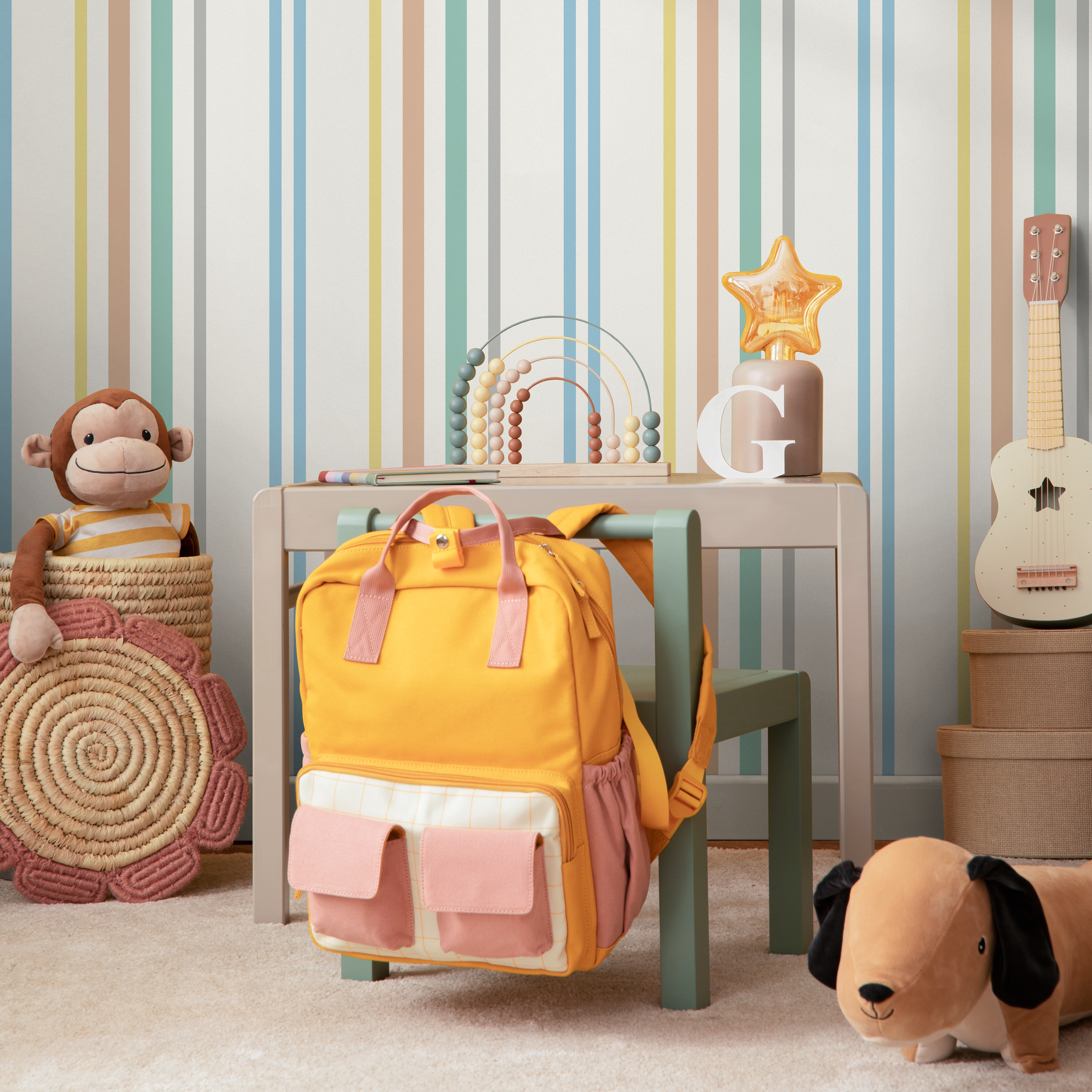 Striped Wallpaper Featuring Multicolored Vertical Stripes In Blue, Green, And Yellow - D786