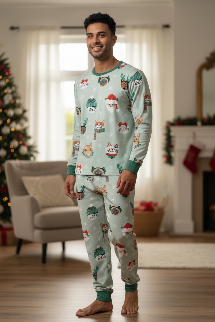 Purr The Halls (men's Long Sleeve Pj)