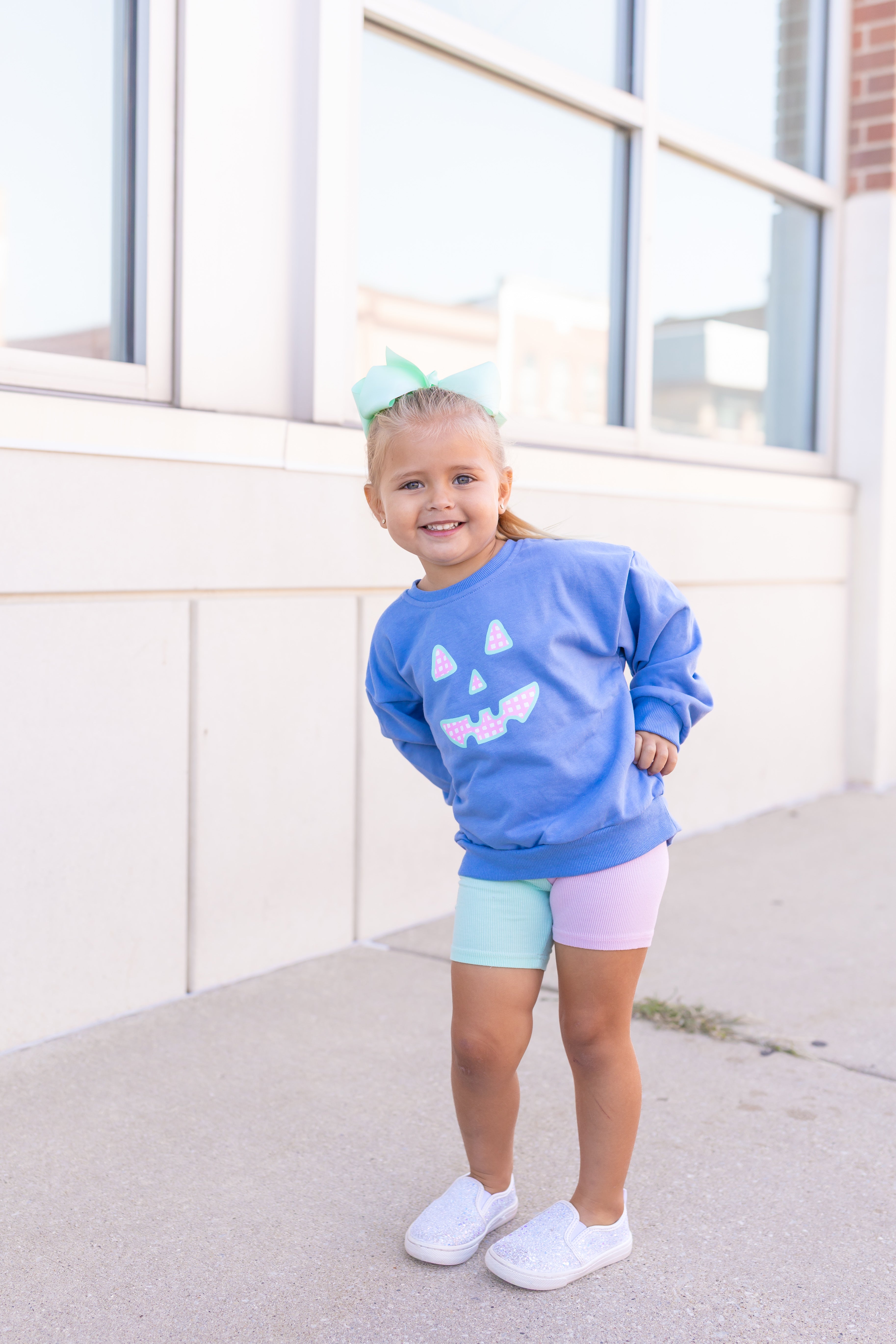 Pastel Gingham Jack-o-lantern Crewneck Sweatshirt Or Romper