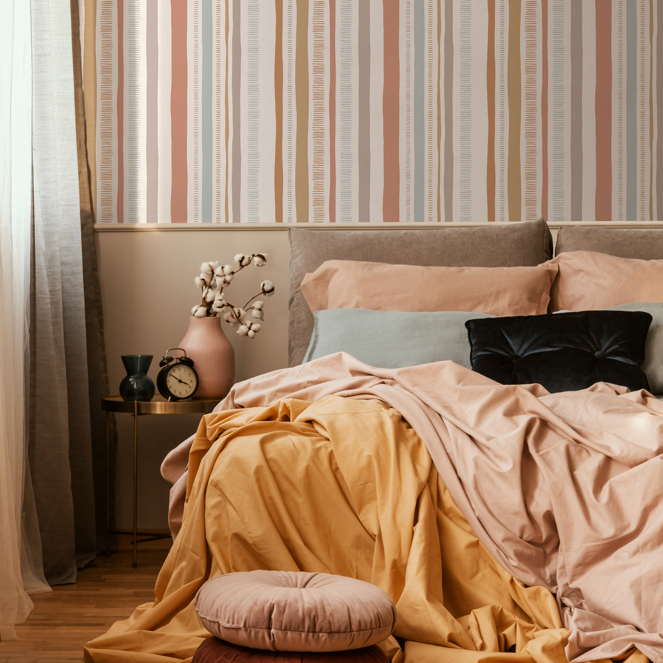 Abstract Striped Wallpaper In Pink, Blue, And Beige - D834