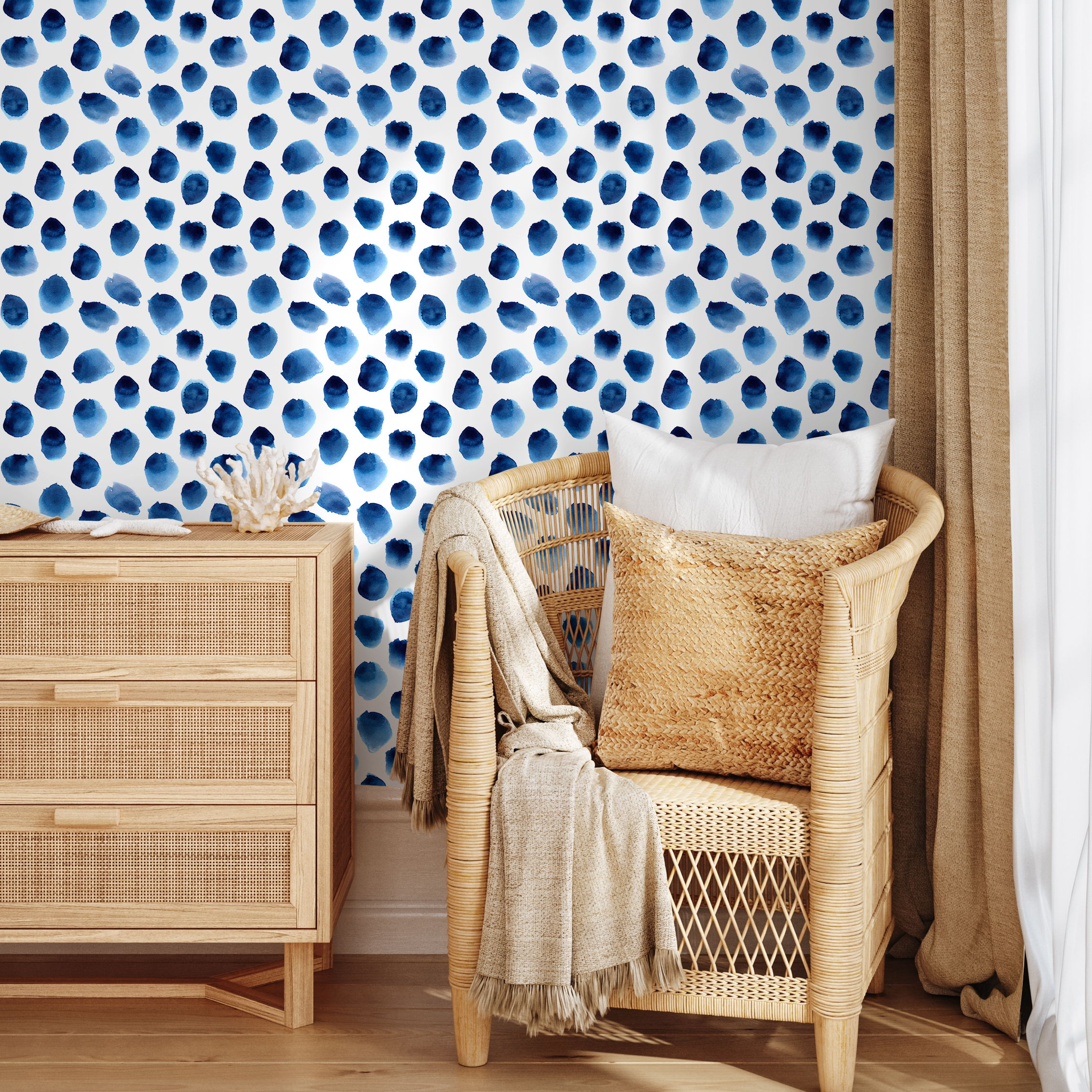 Watercolor Wallpaper Featuring Painted Dots In Blue - D934
