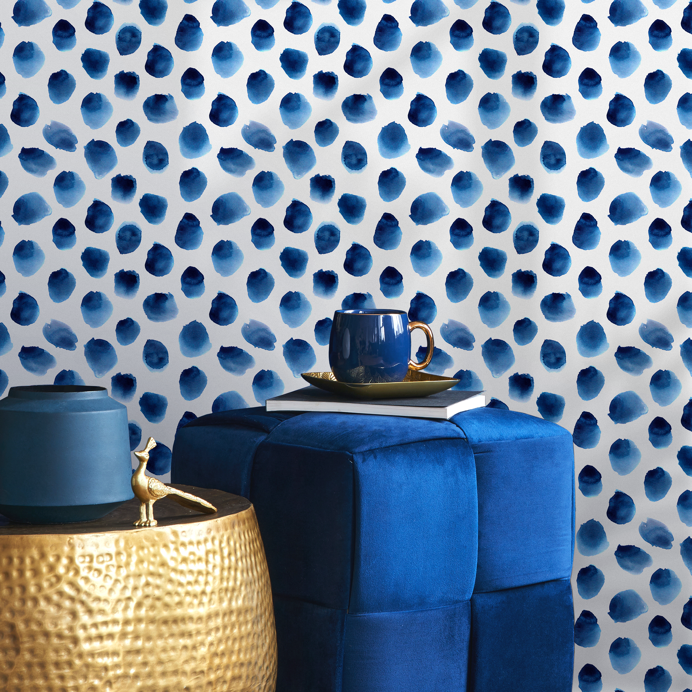 Watercolor Wallpaper Featuring Watercolor Dots In Blue - D934