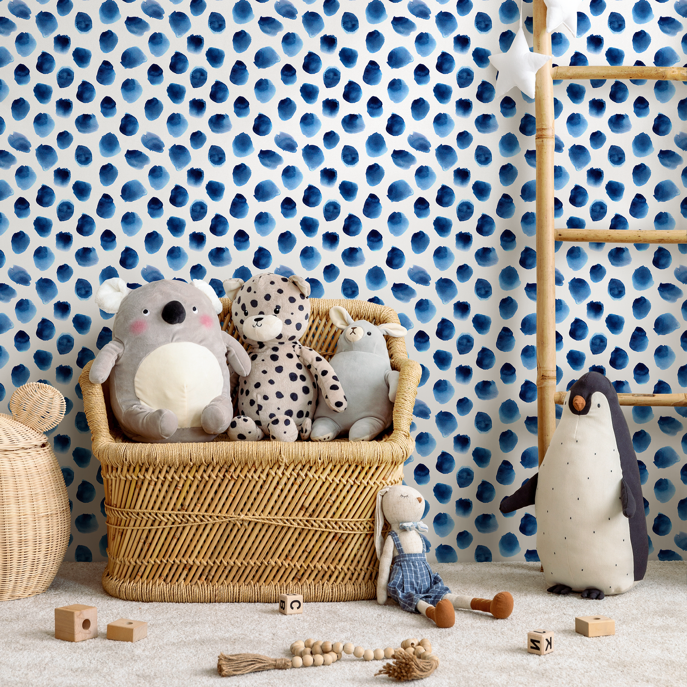 Watercolor Wallpaper Featuring Painted Dots In Blue - D934