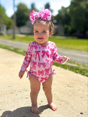 Pink Bows Rash Guard Swimsuit