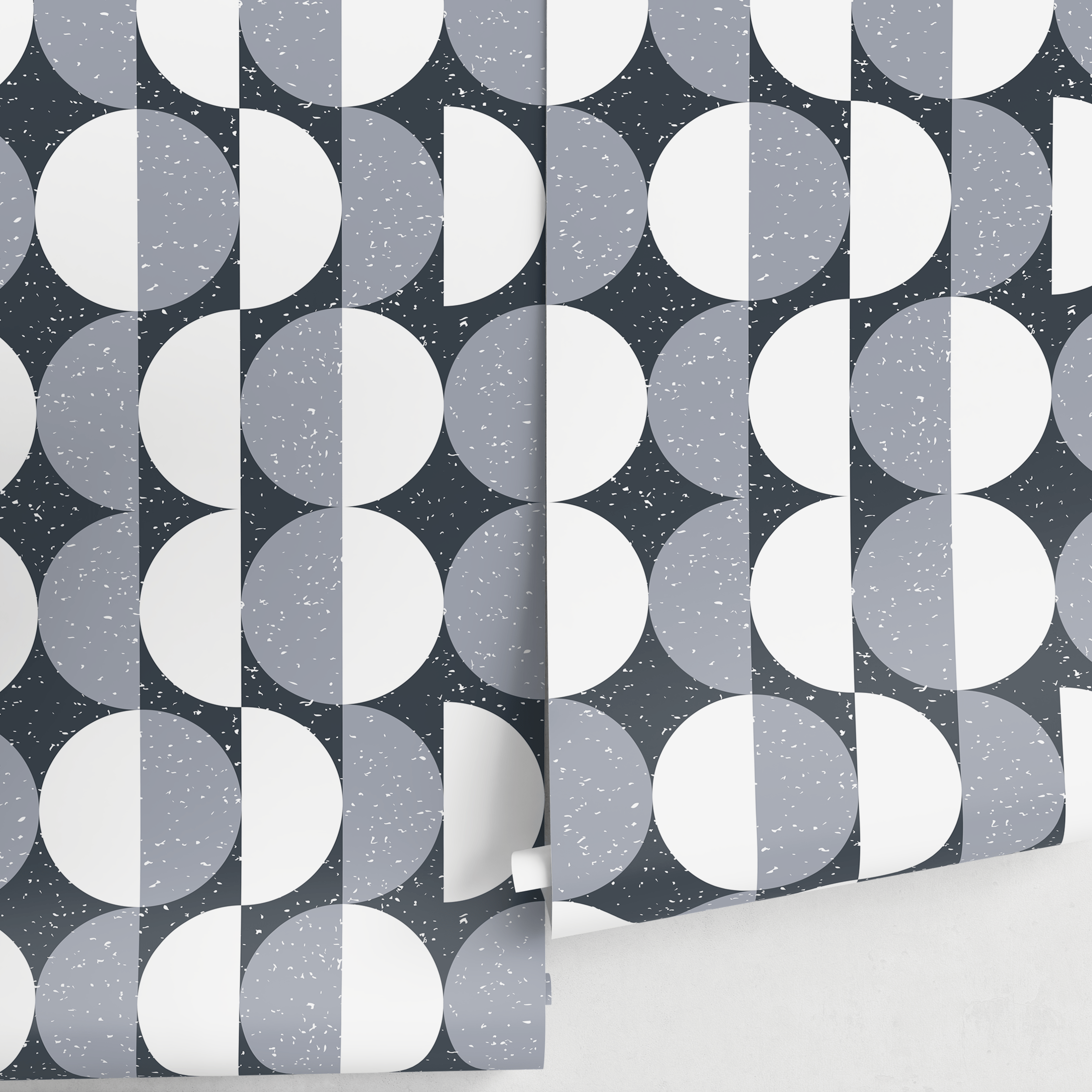Geometric Wallpaper With A Scandinavian Circle Motif In Gray And White - D980