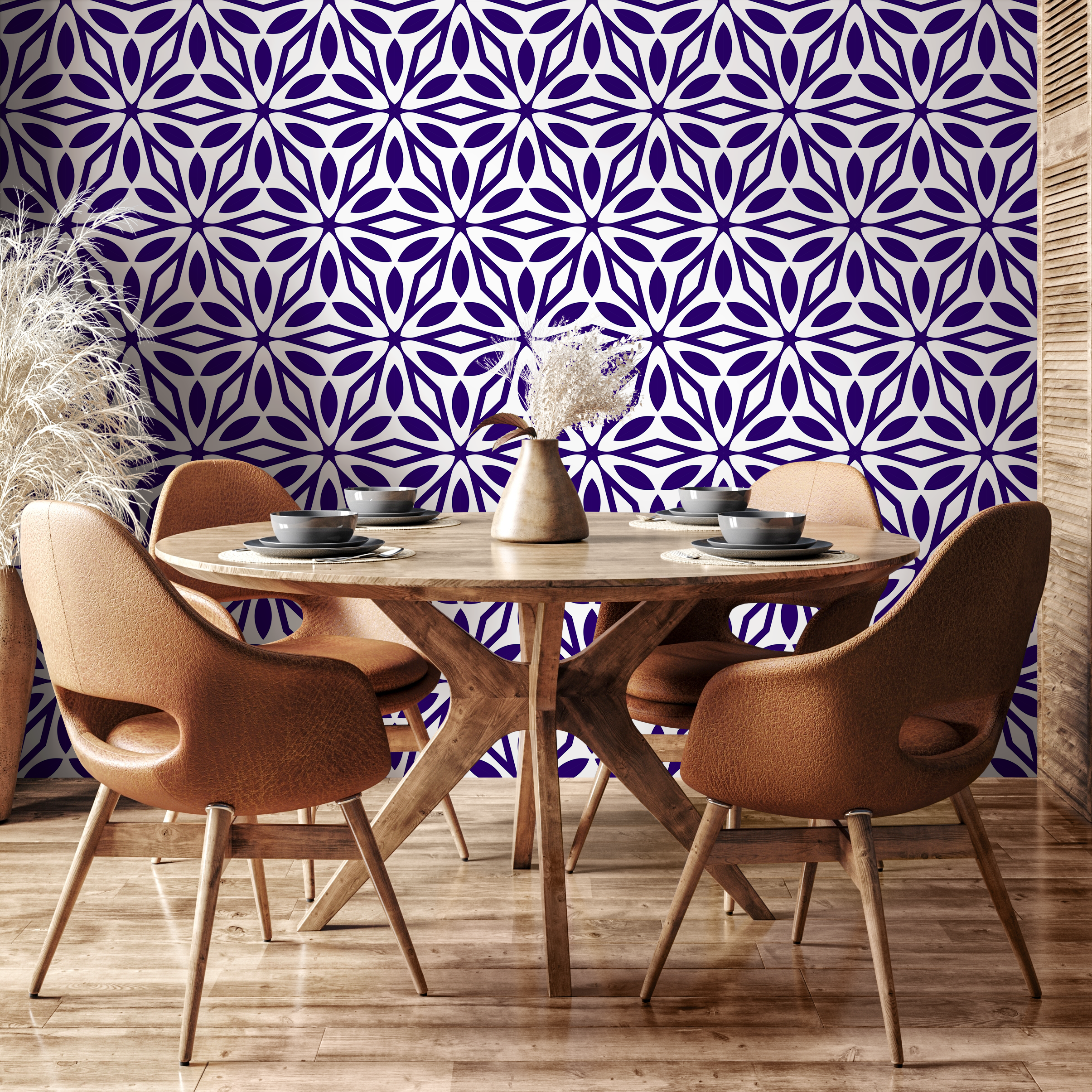 Geometric Wallpaper With A Repeating Starburst Motif In Purple - D999