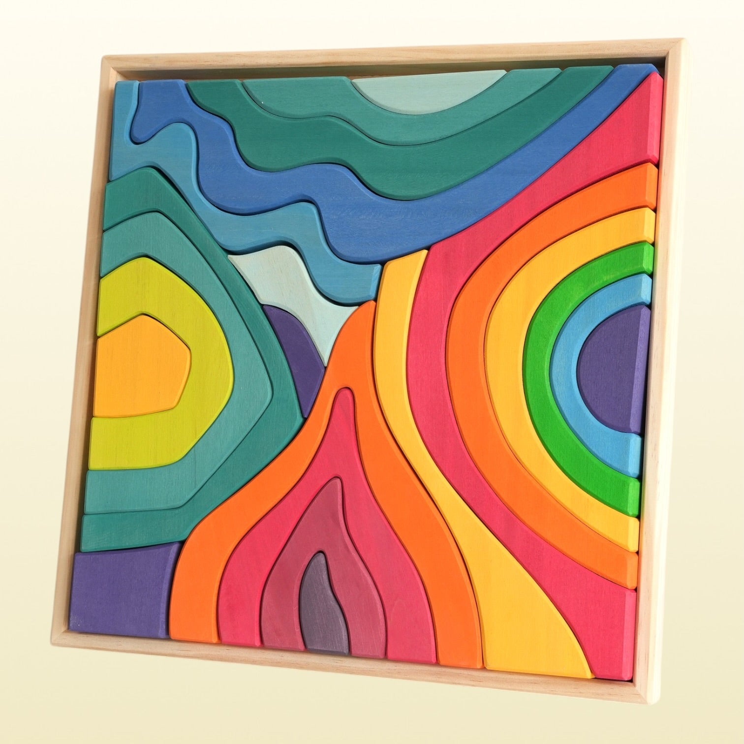 Large Stained Four Elements Wooden Stacking Puzzles Building Blocks