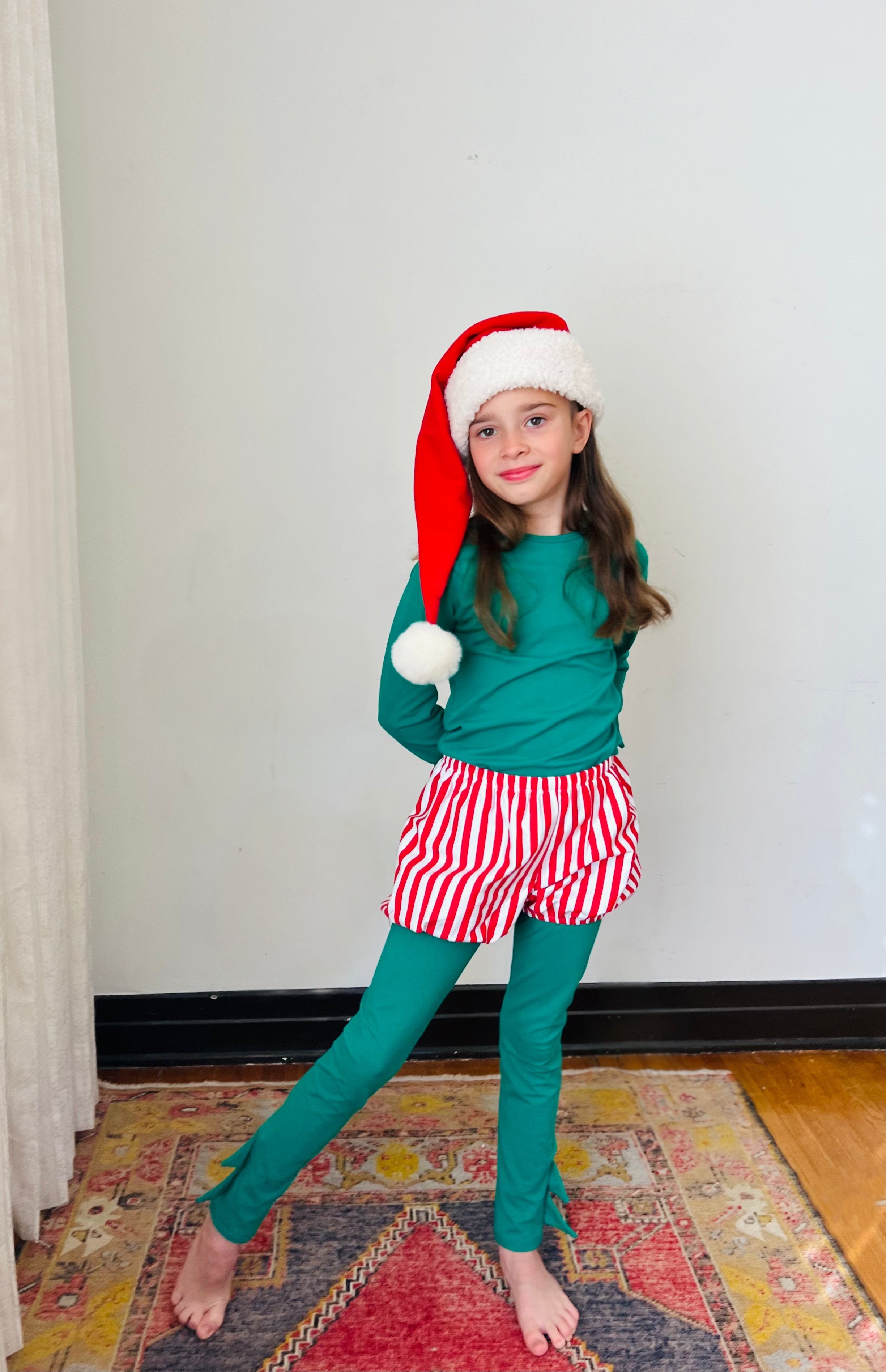 Christmas Elf Pajama Costume With Candy Cane Bloomer