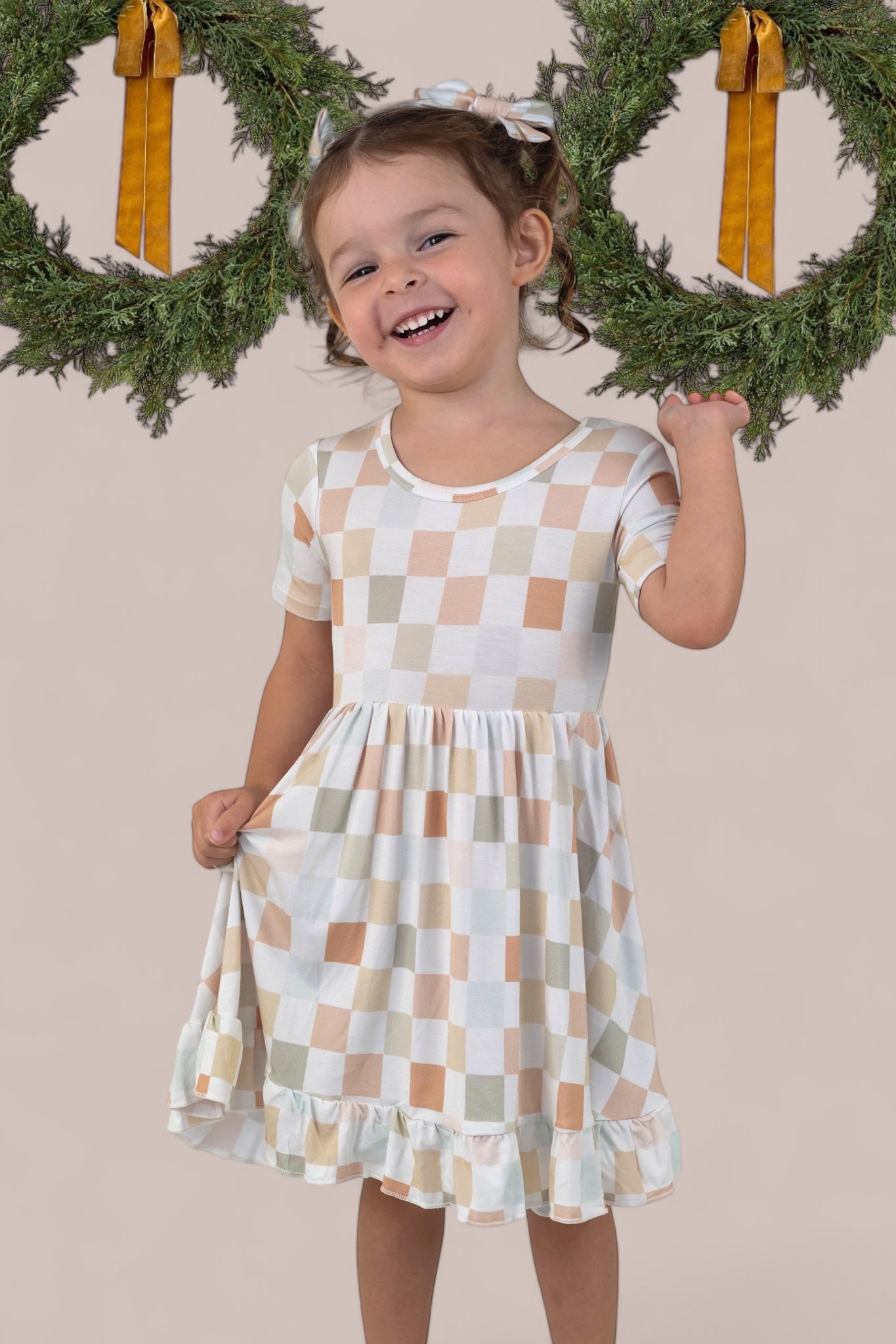 Muted Checkers Dream Ruffle Dress