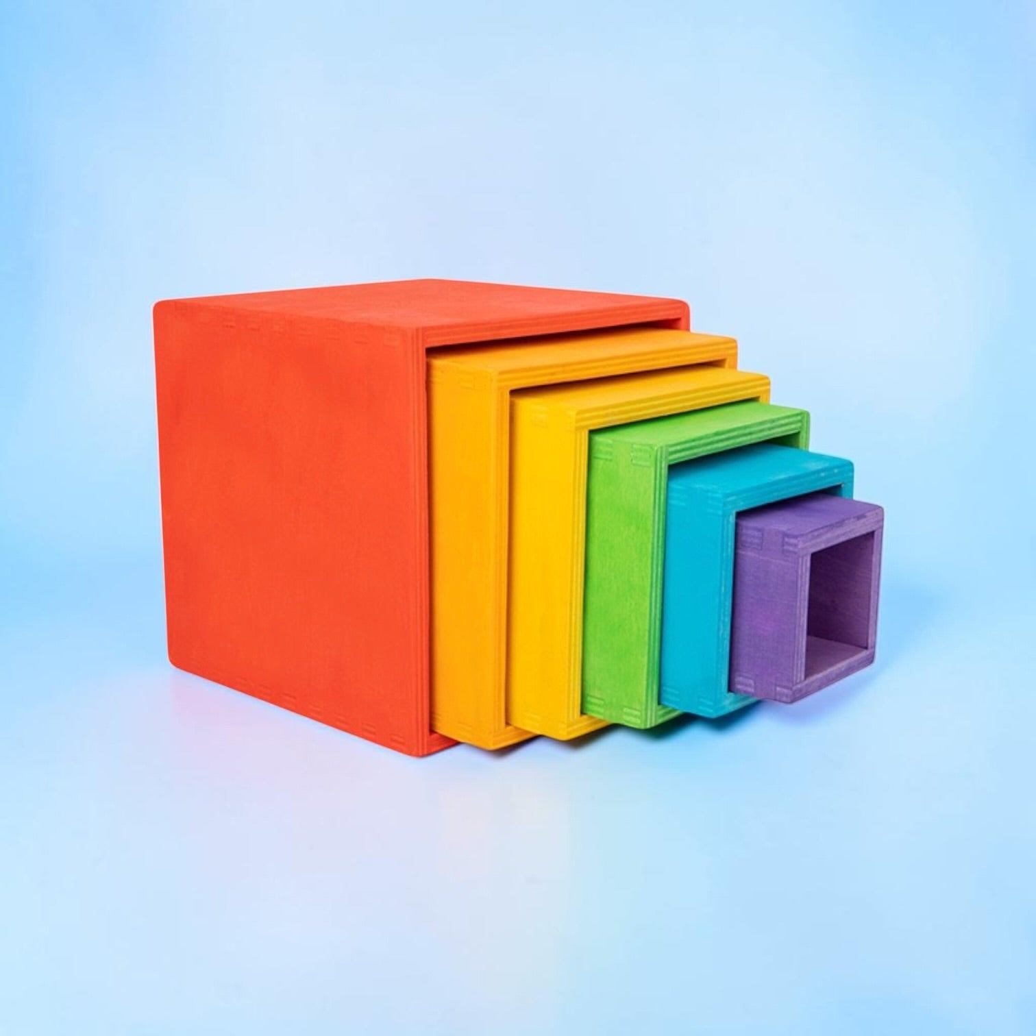 6 Pcs Colored Rainbow Wooden Nesting Box Set In Primary Color