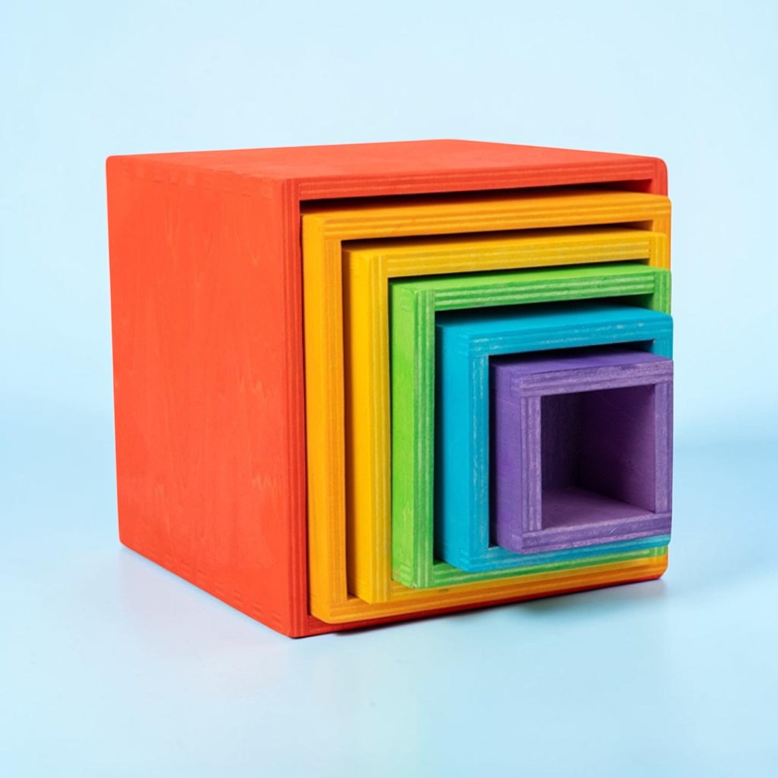 6 Pcs Colored Rainbow Wooden Nesting Box Set In Primary Color