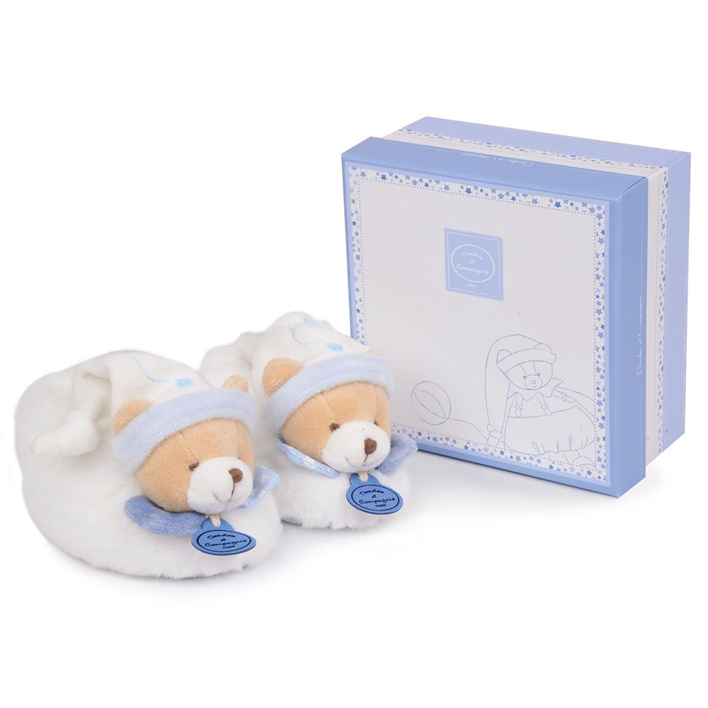 Blue Bear Baby Booties With Rattle