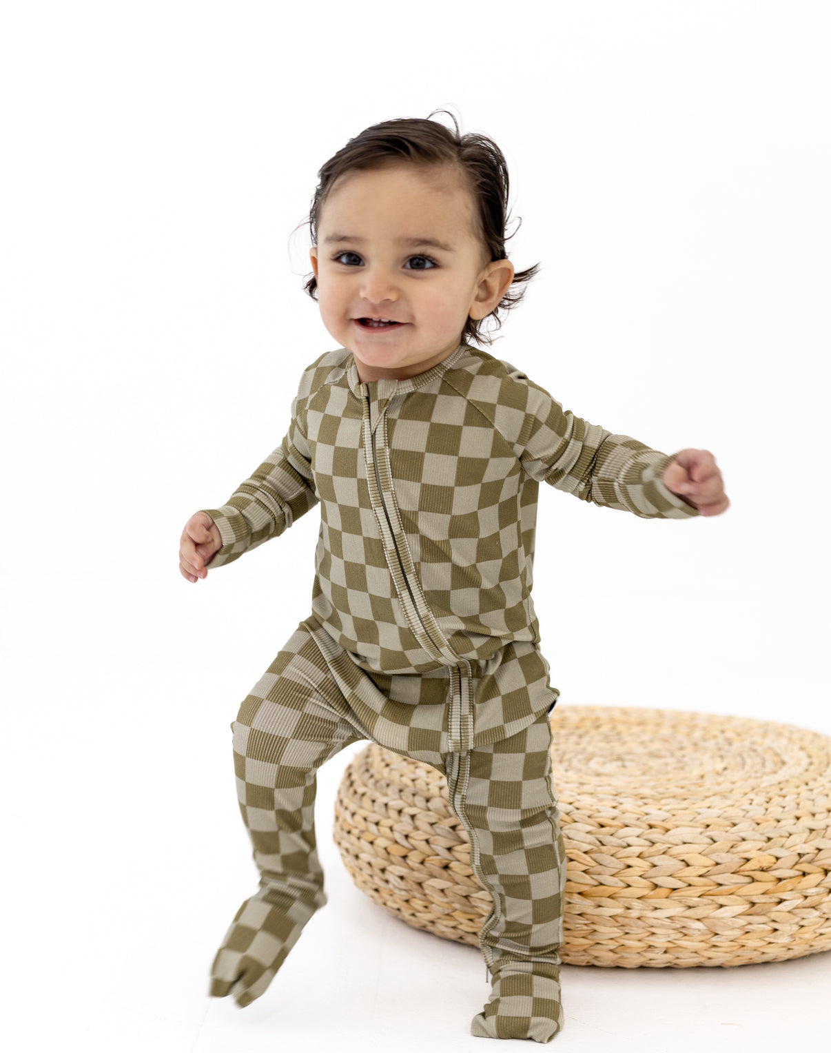 Sage Check | Zip Romper