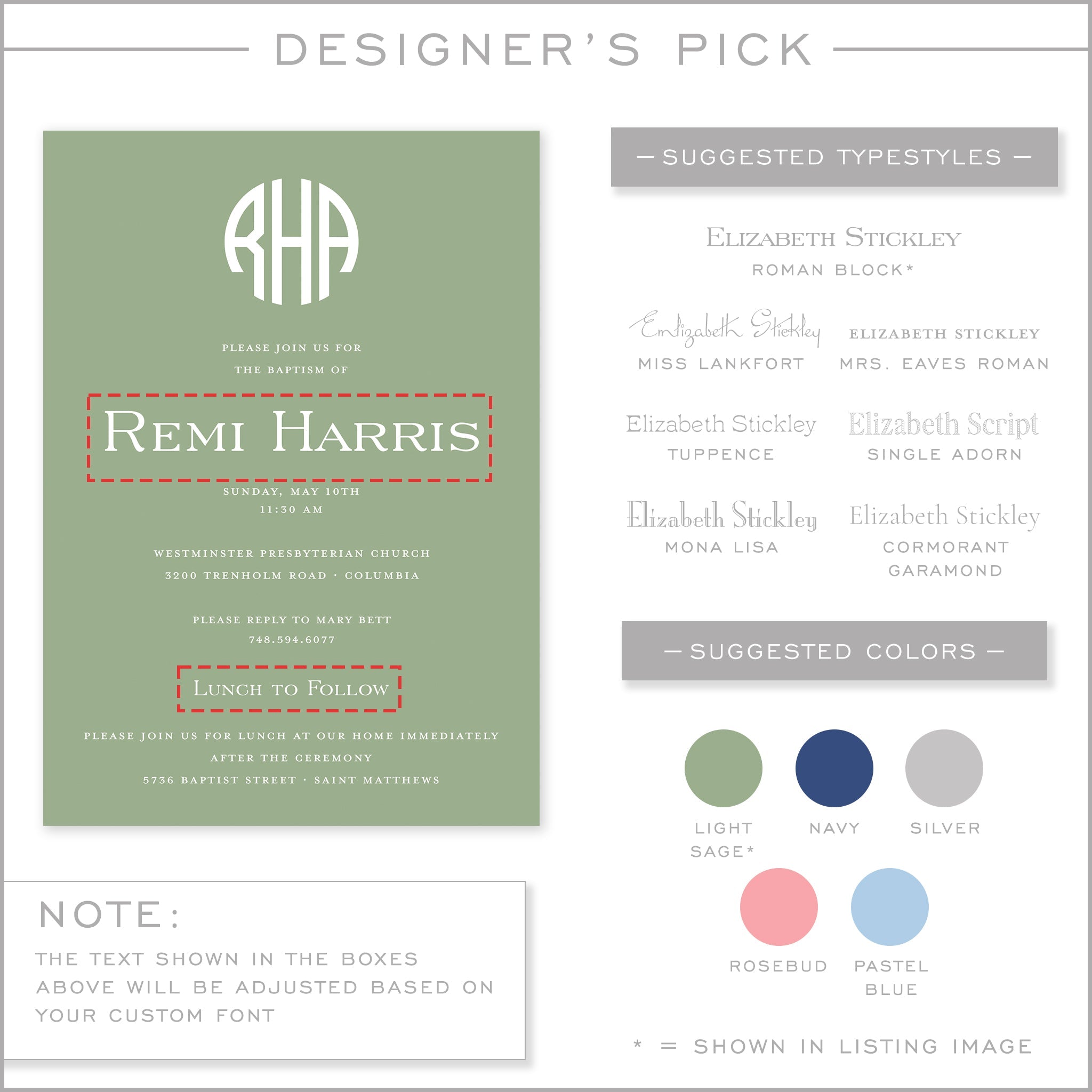Sage Round Monogram Invitation