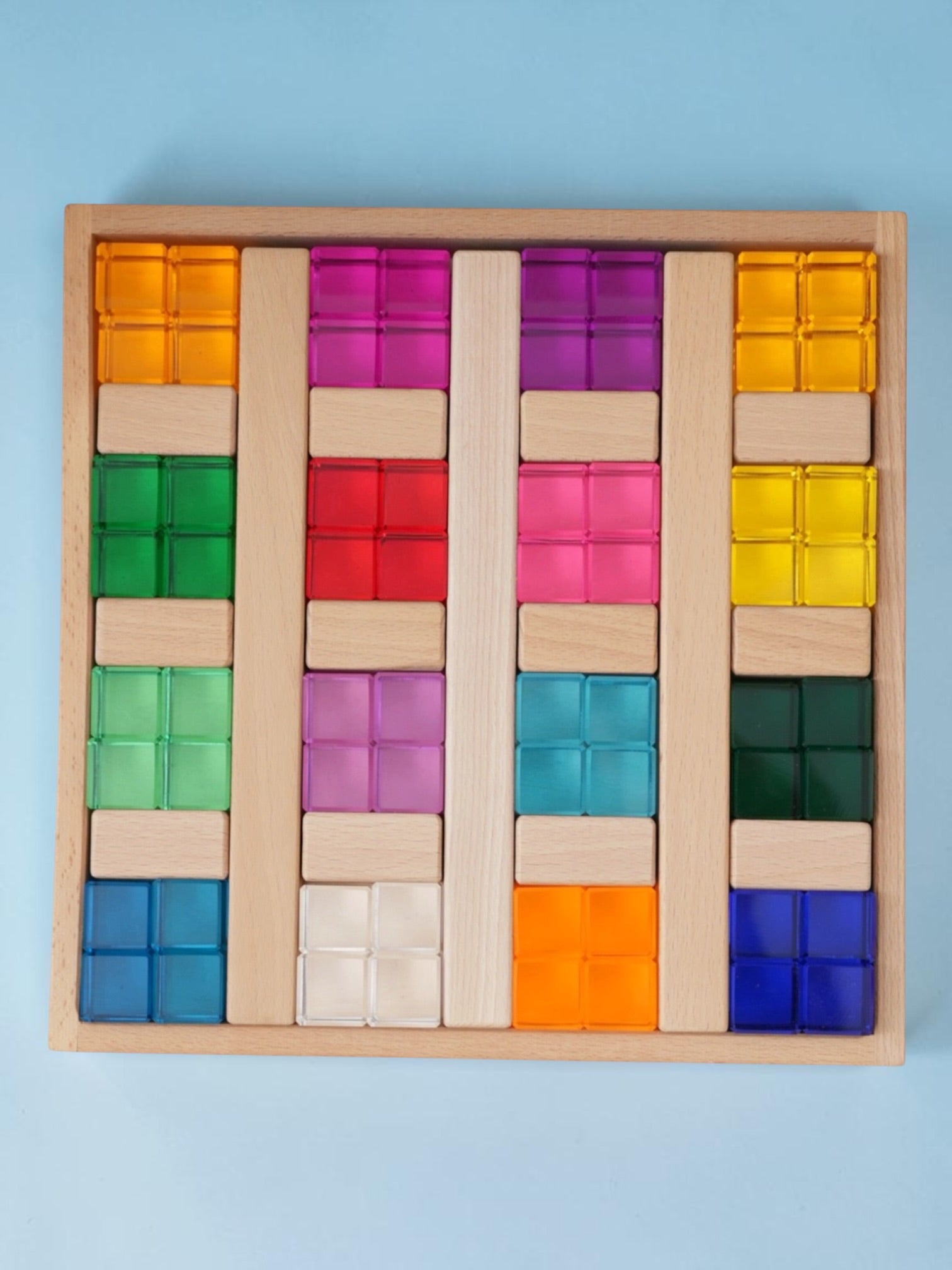 64 Pcs Rainbow Stones & 6 Interlocking Slats Set With Storage Tray