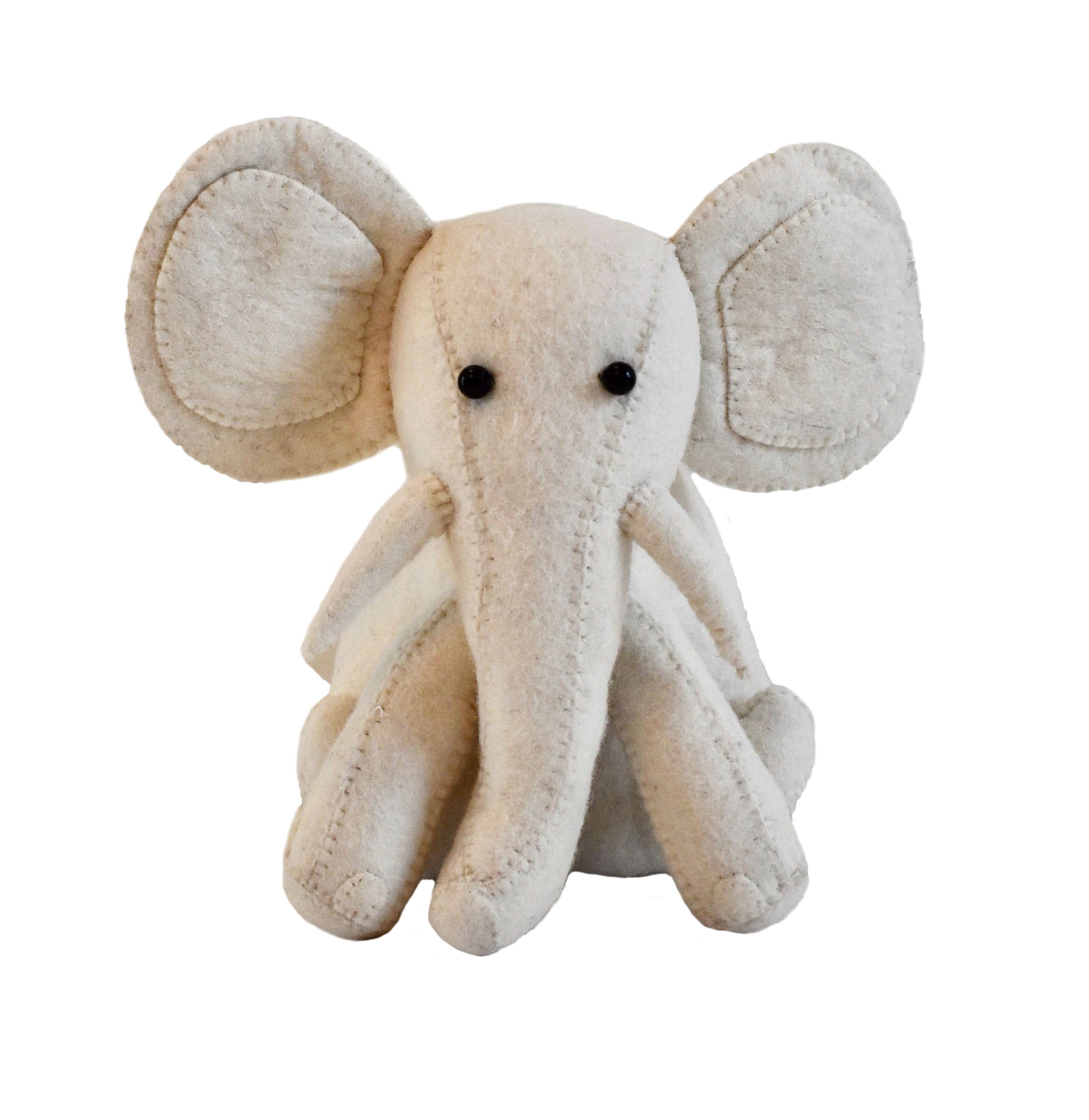 Cream Elephant Door Stop In Hand Felted Wool