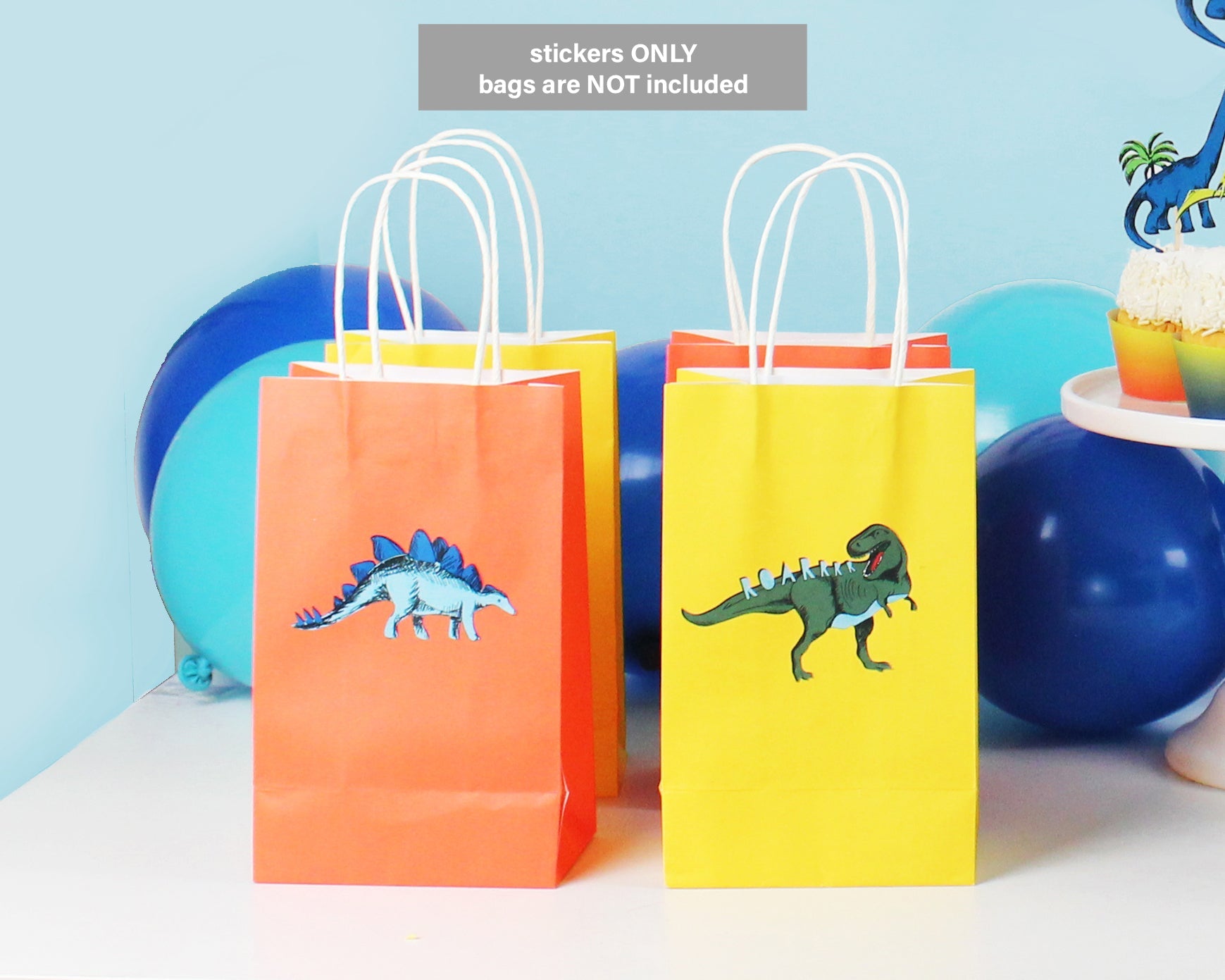 Dinosaur Stickers For Gift Bags, 3 Sheets