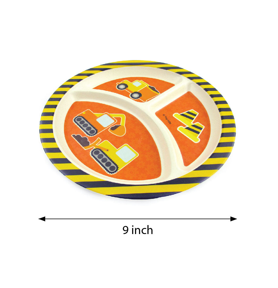 Tinymills 5-piece Eco-friendly Plant Fiber Dinnerware Set With Construction Trucks Design