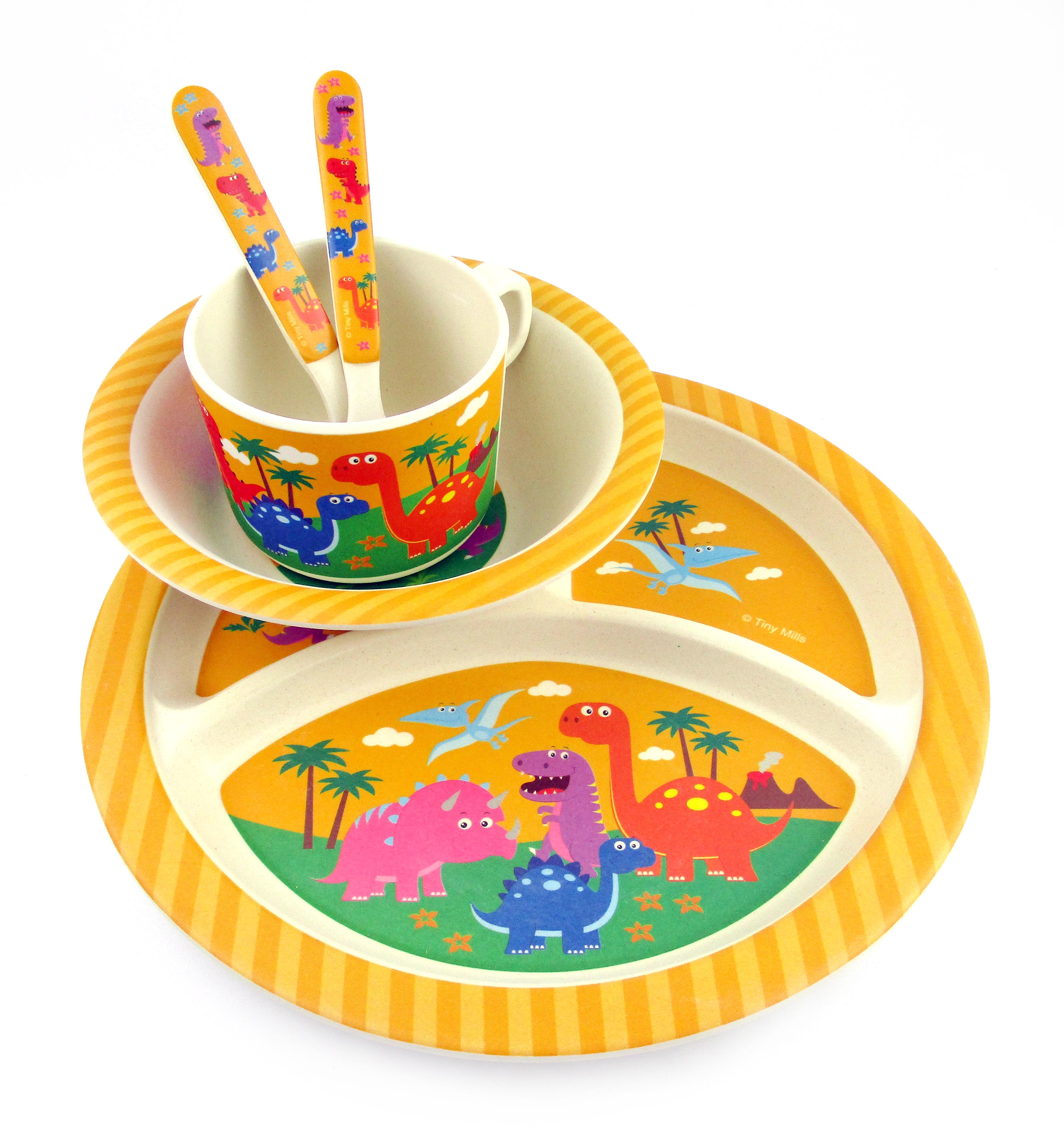 Tinymills 5-piece Eco-friendly Plant Fiber Dinnerware Set With Dinosaur Design
