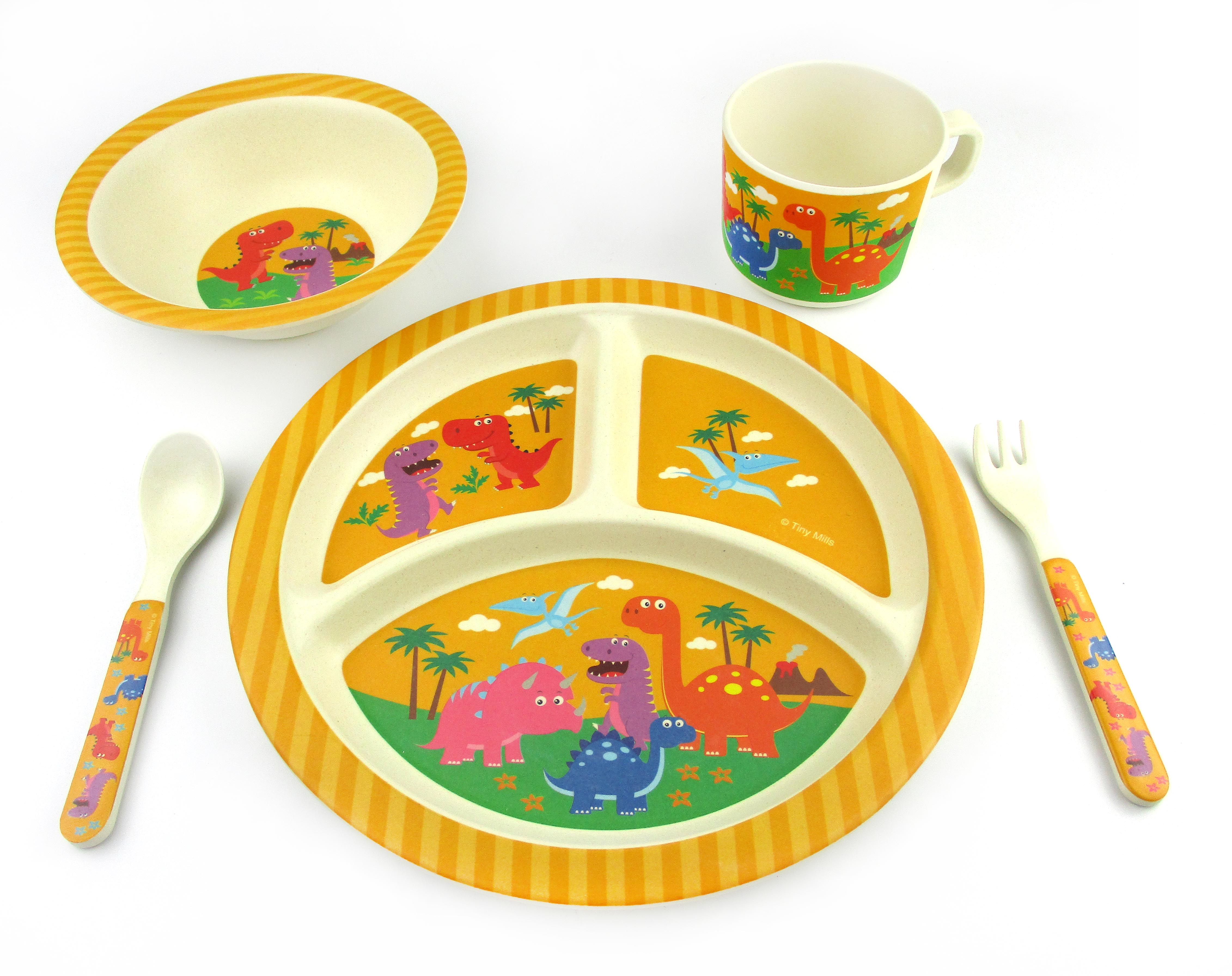 Tinymills 5-piece Eco-friendly Plant Fiber Dinnerware Set With Dinosaur Design