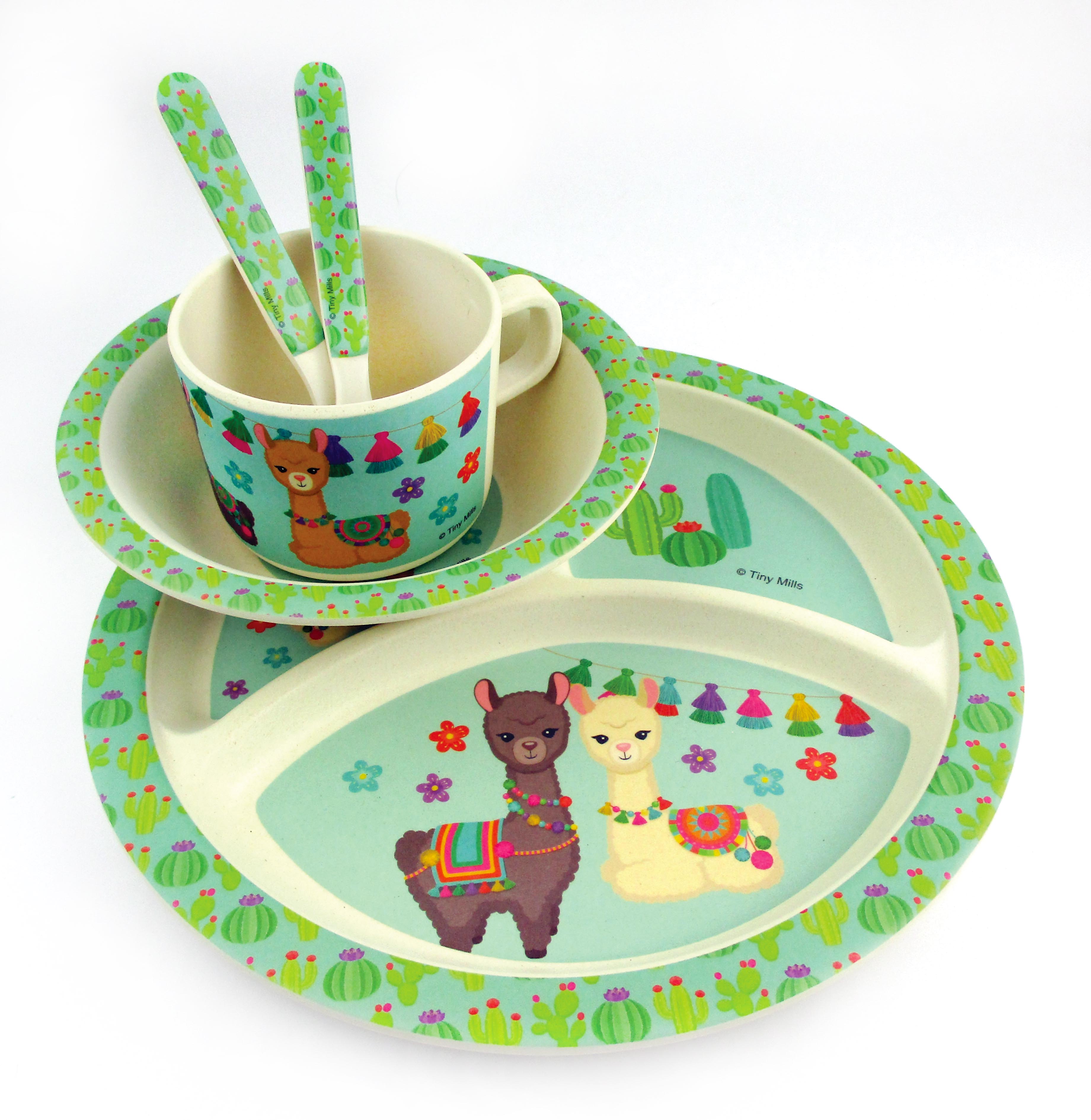 Tinymills 5-piece Eco-friendly Plant Fiber Dinnerware Set With Llama Design
