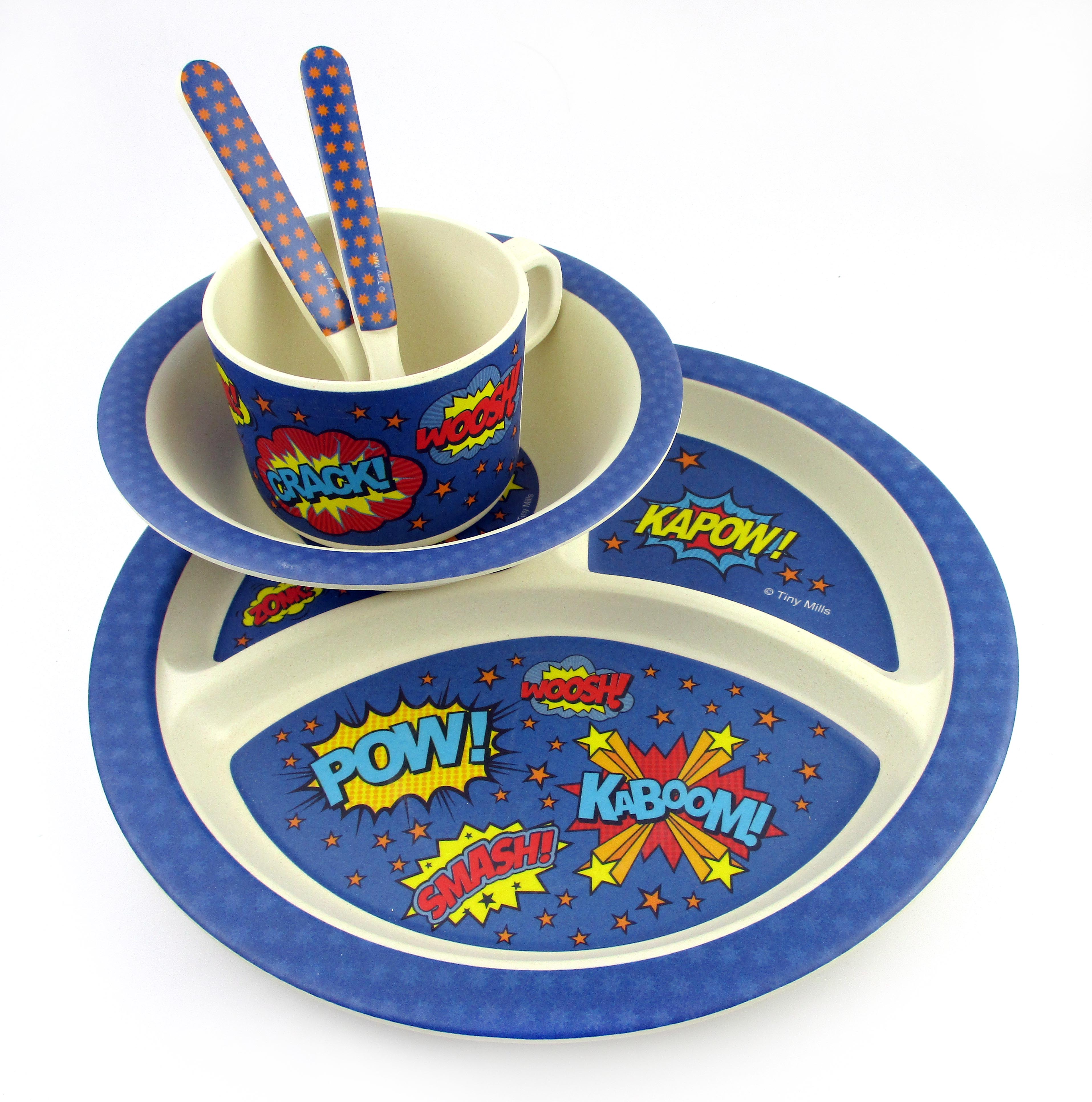 Tinymills 5-piece Eco-friendly Plant Fiber Dinnerware Set With Superhero Design