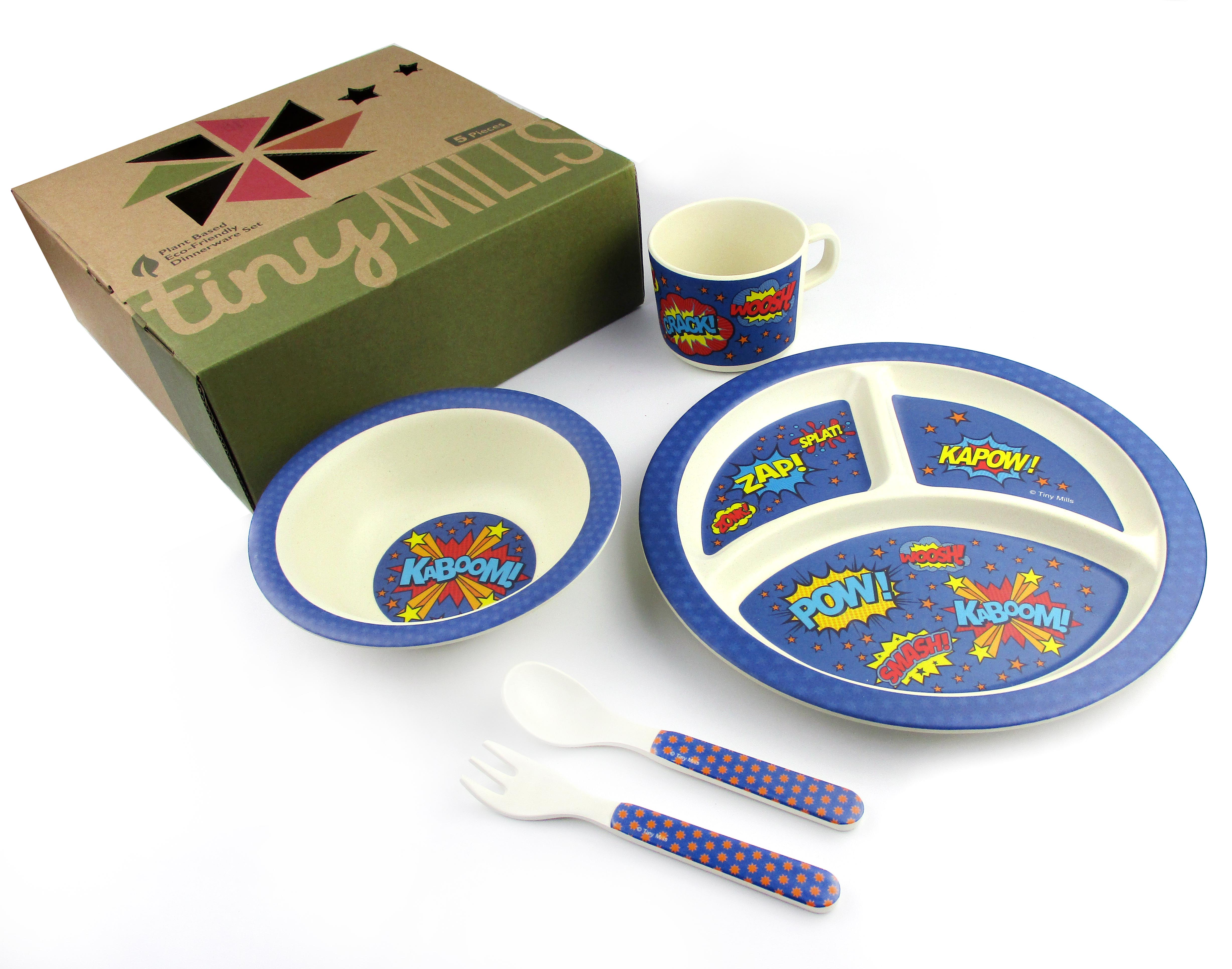 Tinymills 5-piece Eco-friendly Plant Fiber Dinnerware Set With Superhero Design