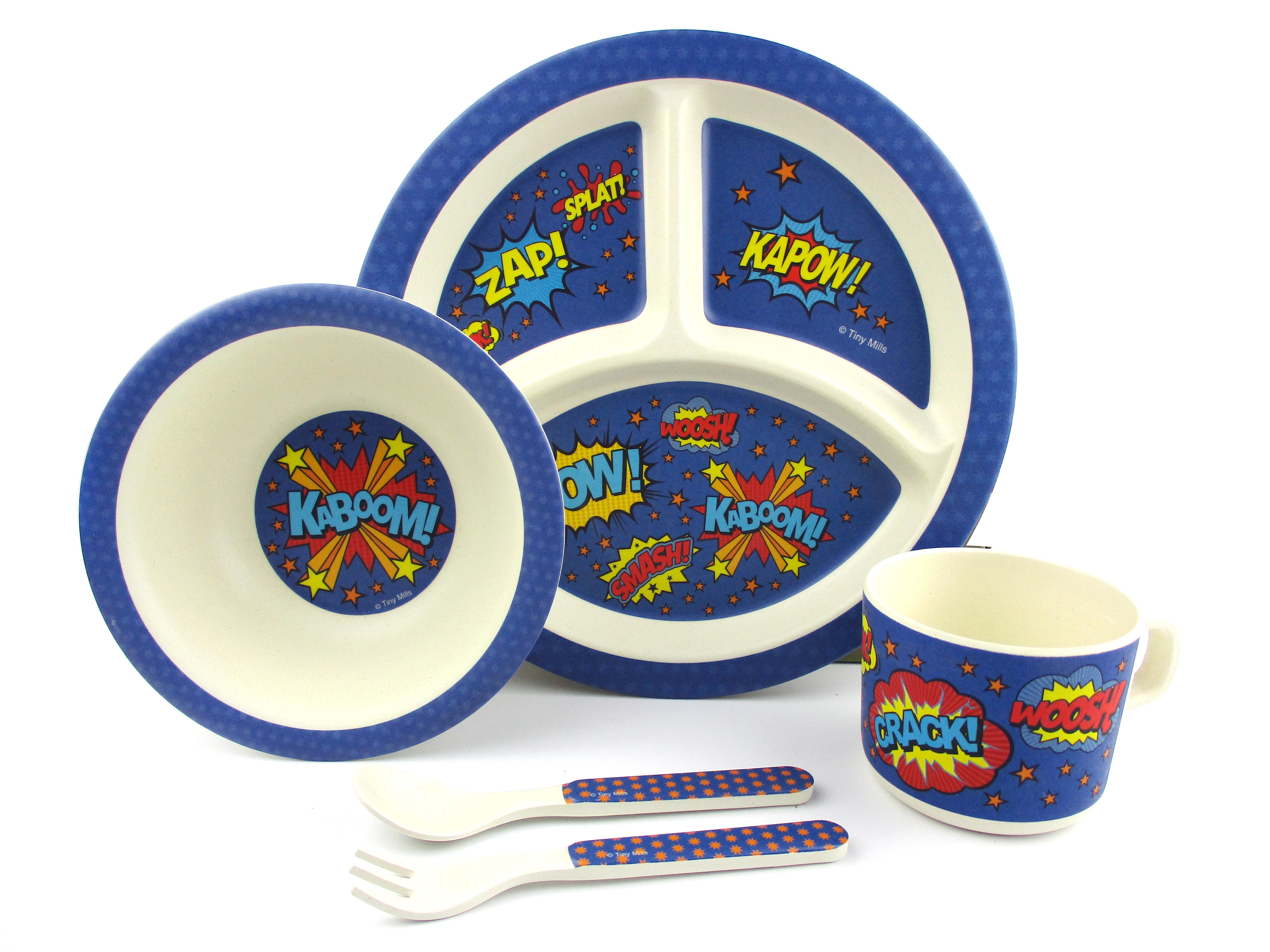 Tinymills 5-piece Eco-friendly Plant Fiber Dinnerware Set With Superhero Design