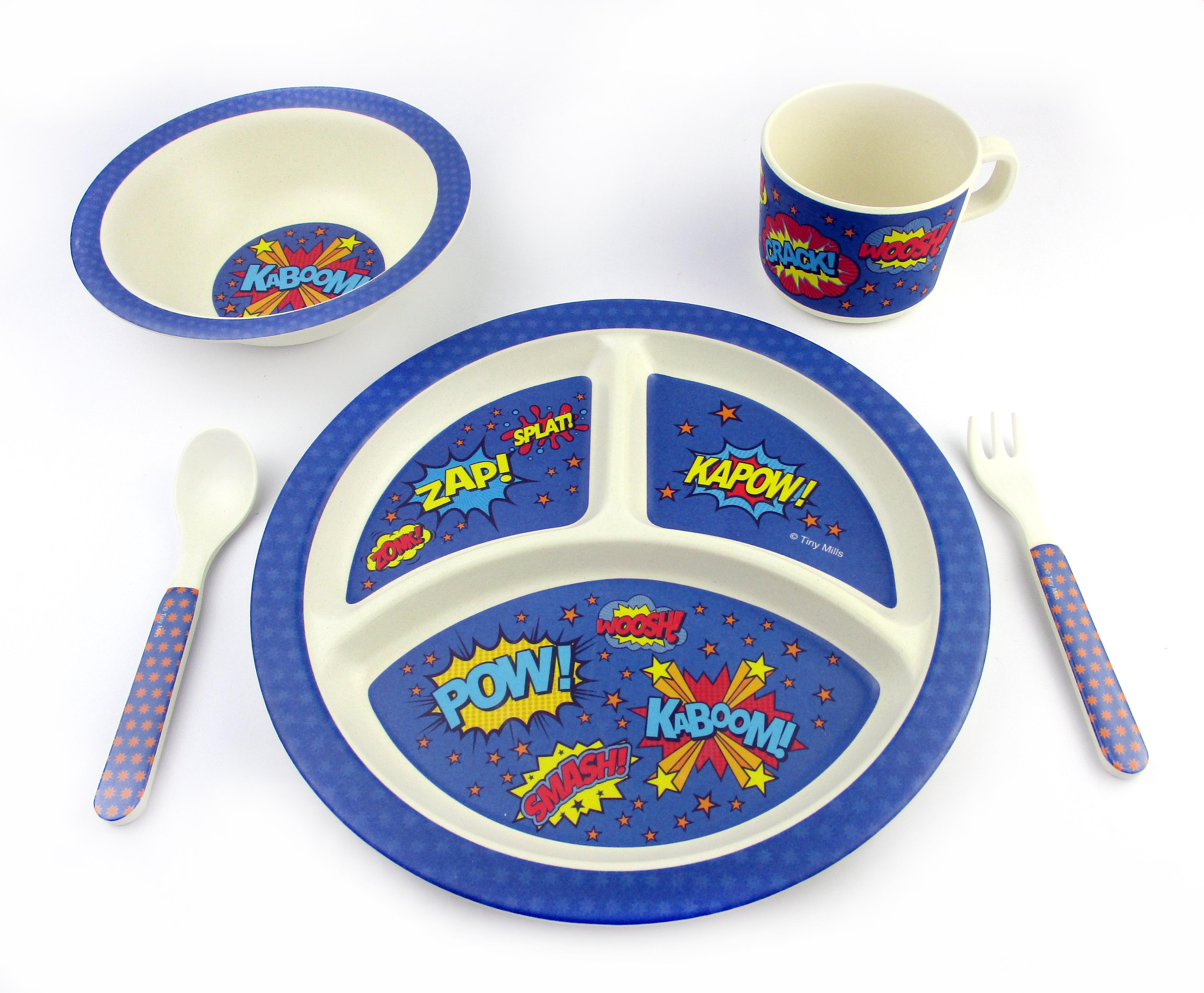 Tinymills 5-piece Eco-friendly Plant Fiber Dinnerware Set With Superhero Design