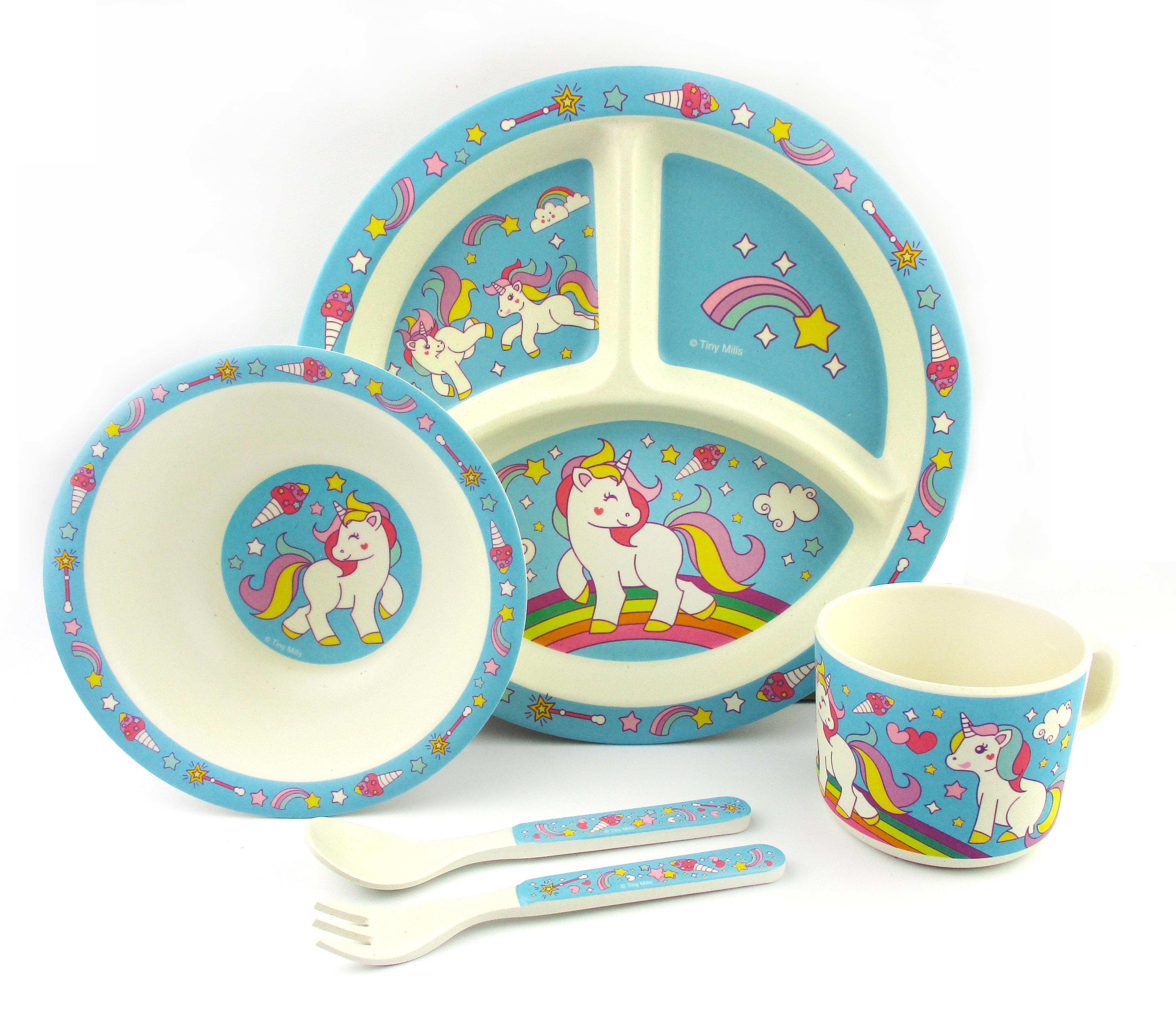 Tinymills 5-piece Eco-friendly Plant Fiber Dinnerware Set With Unicorn Design