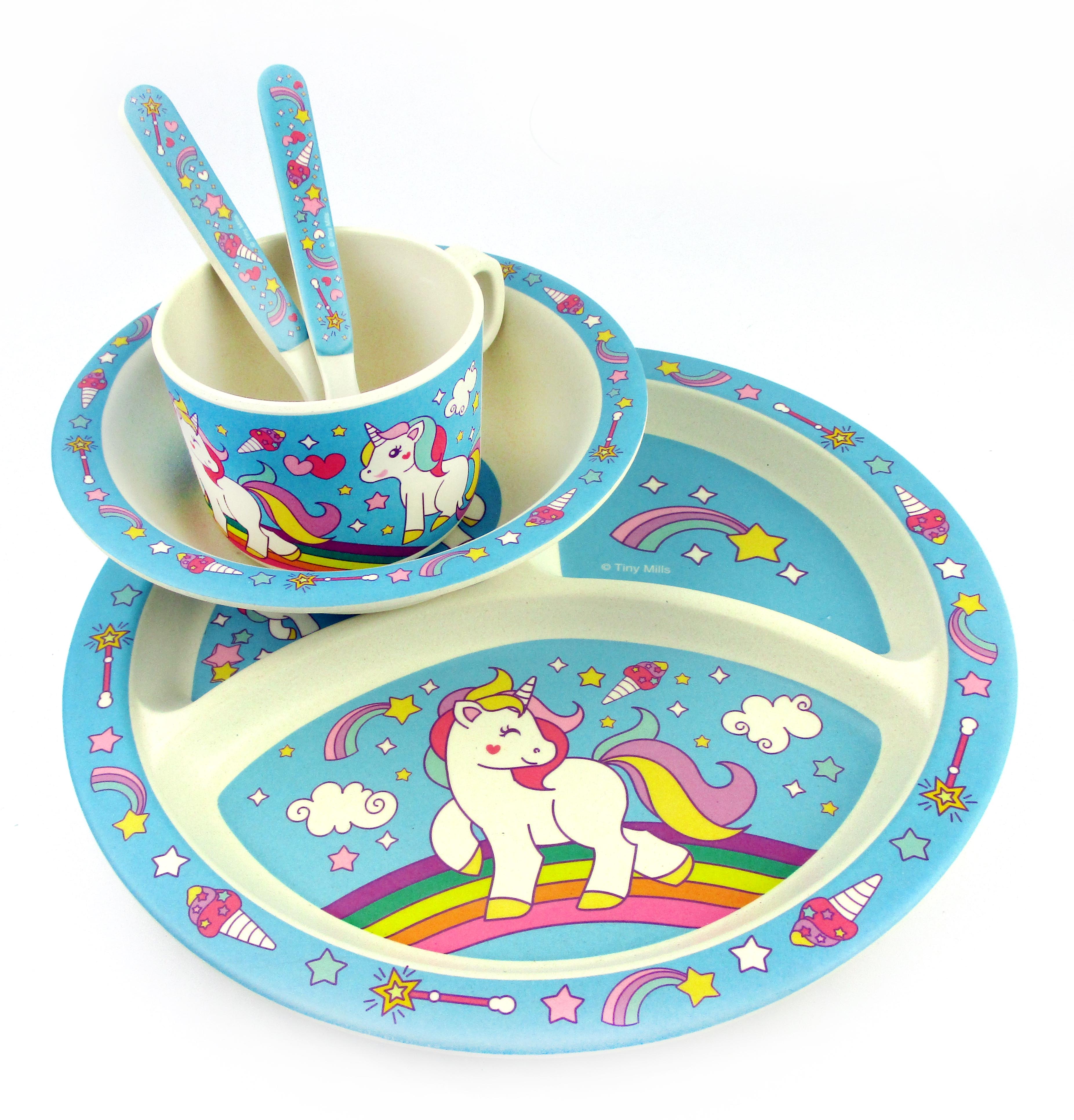 Tinymills 5-piece Eco-friendly Plant Fiber Dinnerware Set With Unicorn Design
