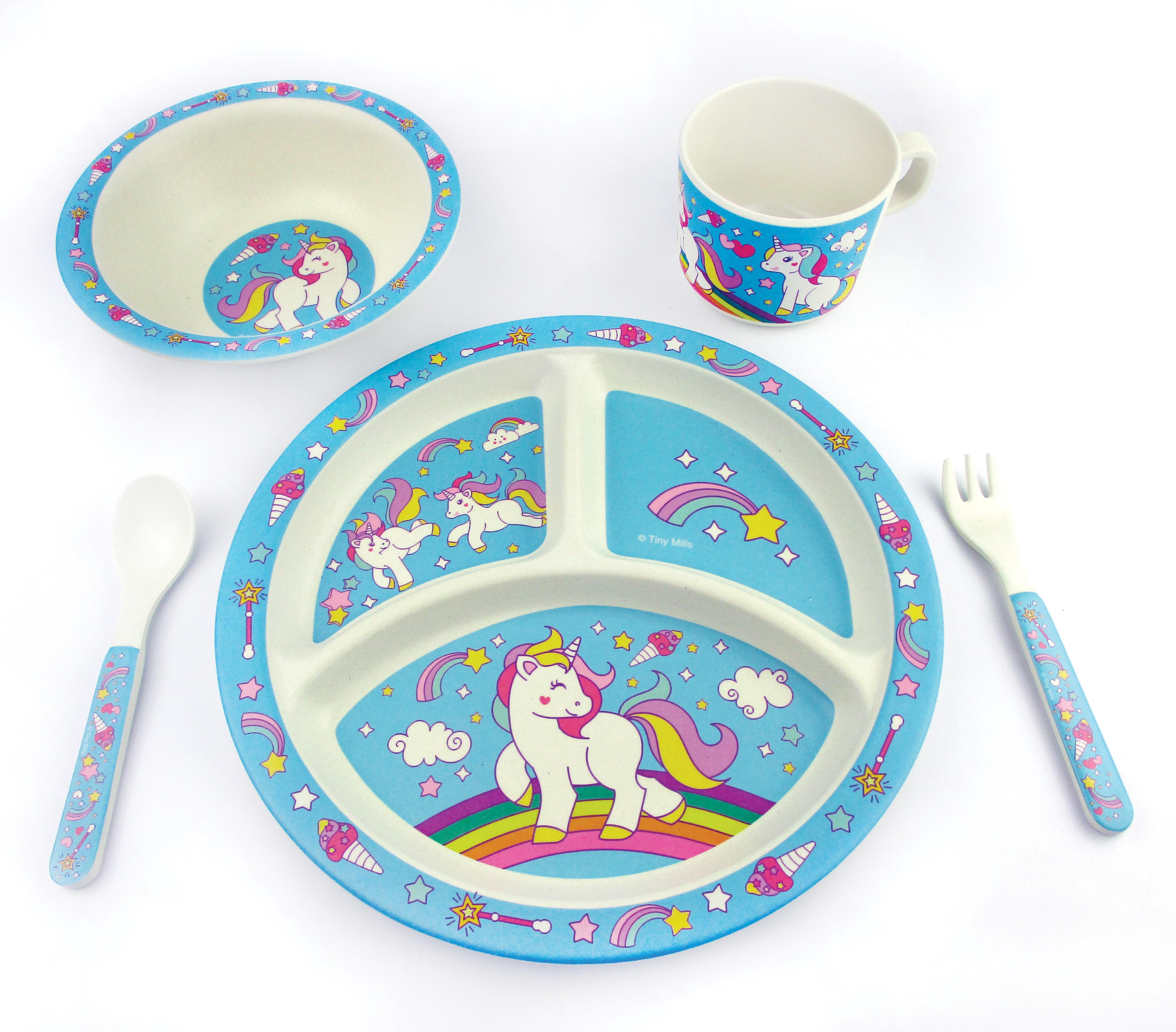 Tinymills 5-piece Eco-friendly Plant Fiber Dinnerware Set With Unicorn Design