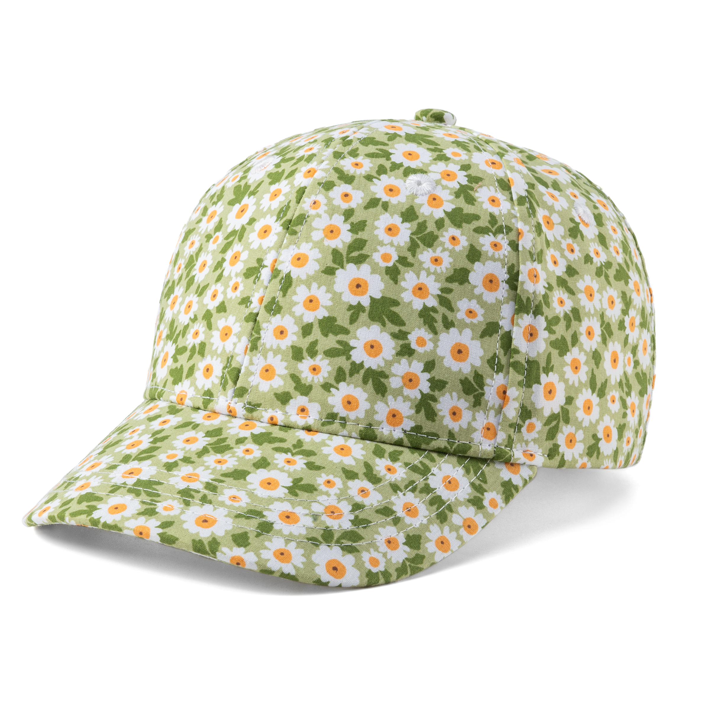 Kids Floral Print Baseball Cap (age 3-6/7y) For Toddler And Little Girls, Natural Cotton- Daisy Green