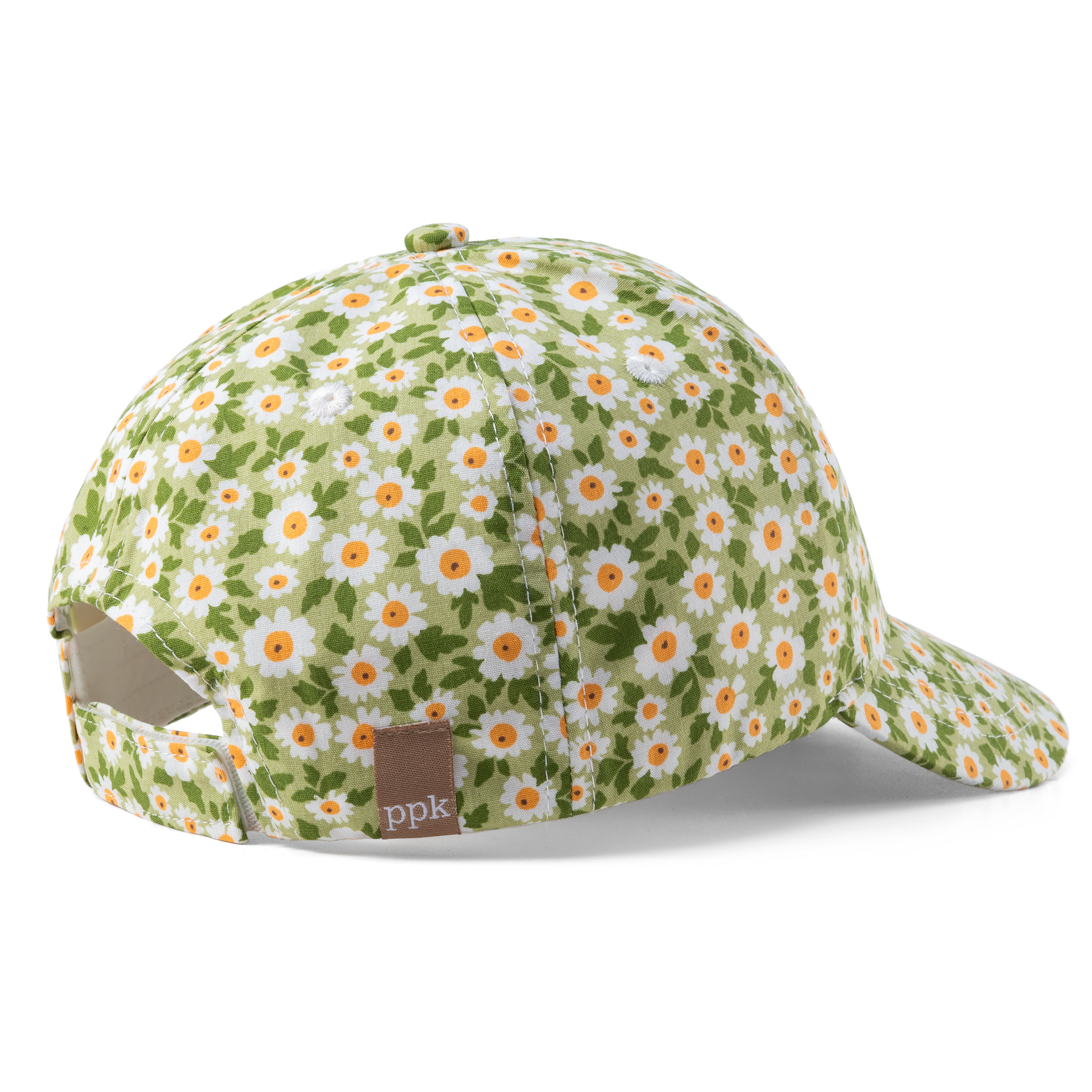 Kids Floral Print Baseball Cap (age 3-6/7y) For Toddler And Little Girls, Natural Cotton- Daisy Green