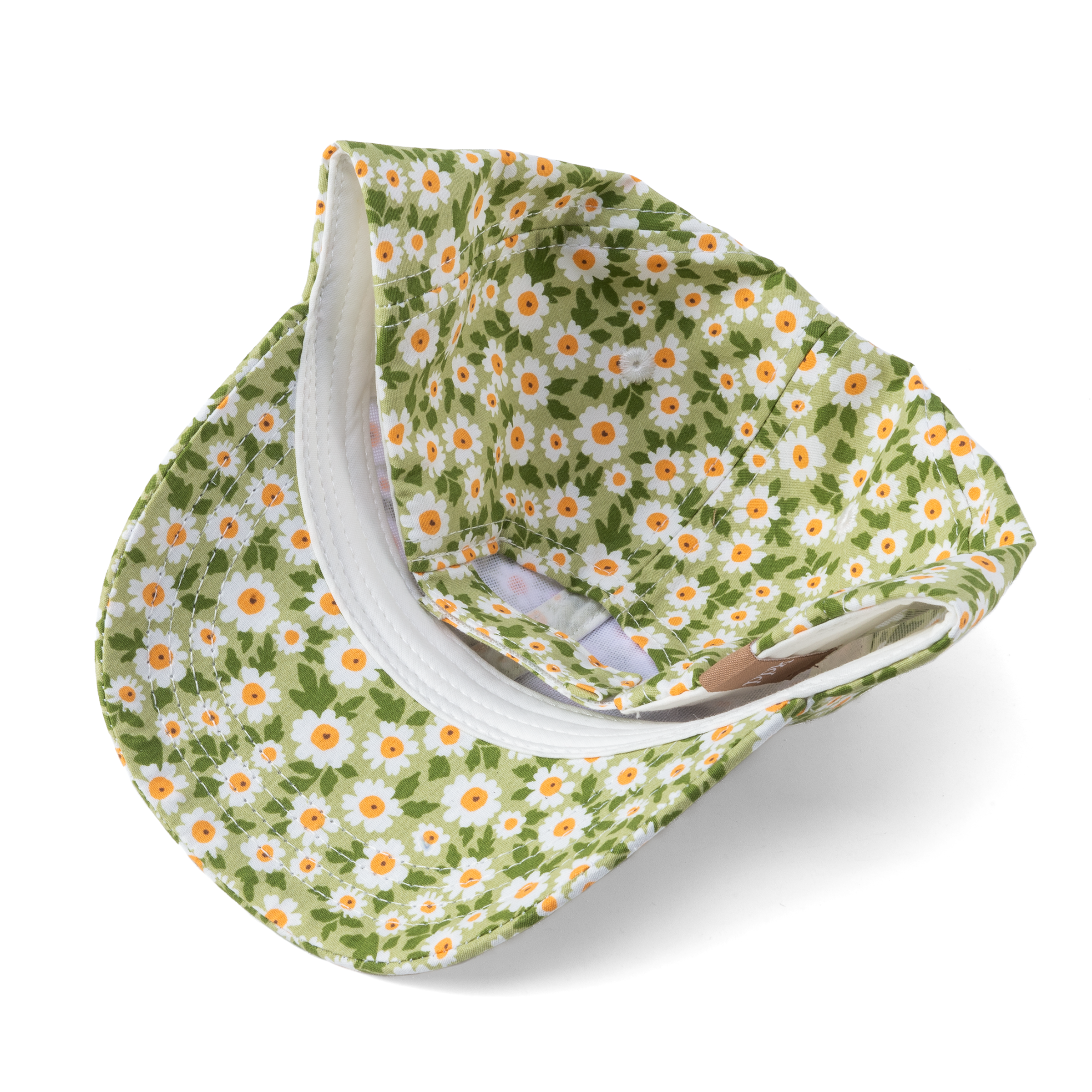 Kids Floral Print Baseball Cap (age 3-6/7y) For Toddler And Little Girls, Natural Cotton- Daisy Green