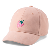 Girls Strawberry Baseball Hat, Pastel Pink, Cotton, Adjustable Sun Cap - All Ages - Baby To Youth
