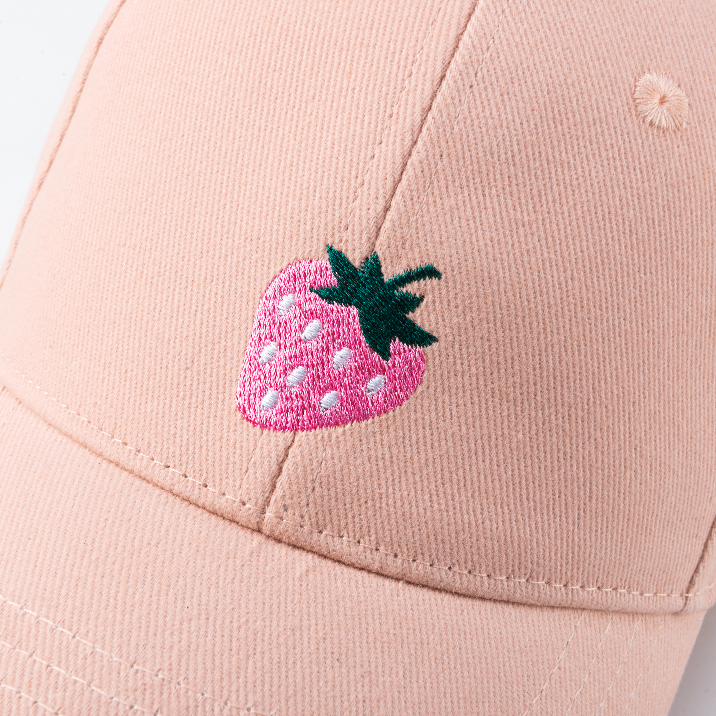 Girls Strawberry Baseball Hat, Pastel Pink, Cotton, Adjustable Sun Cap - All Ages - Baby To Youth